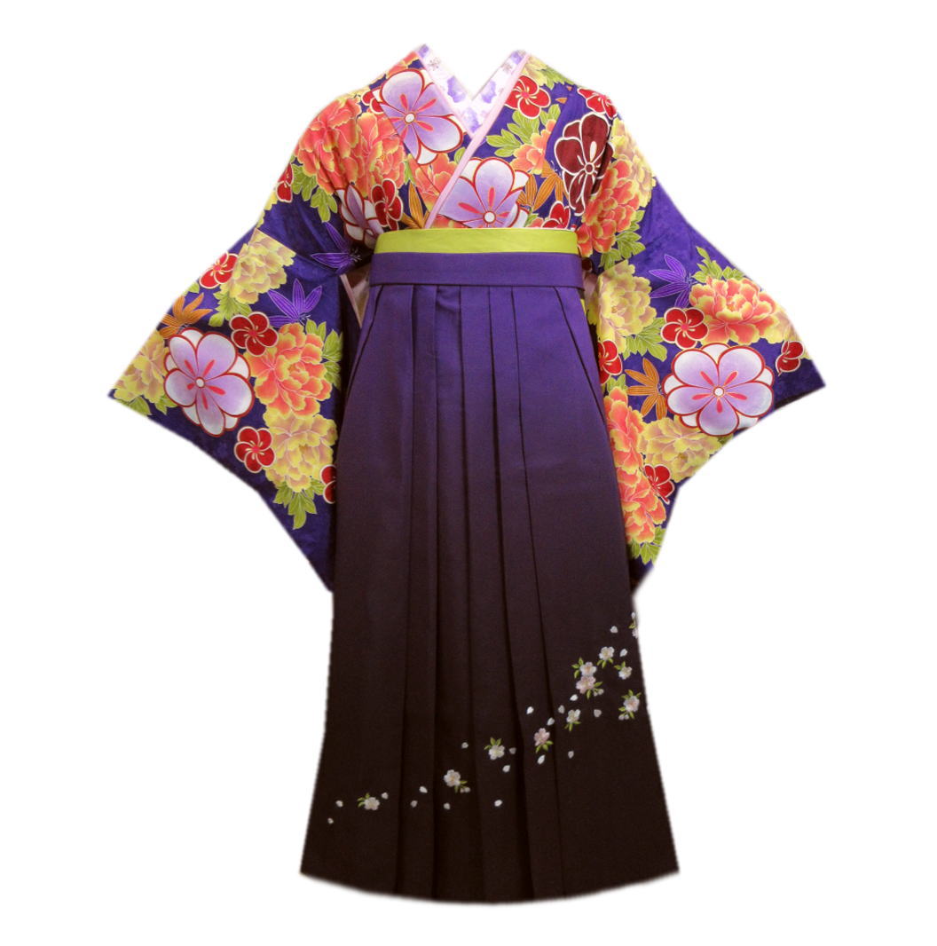 【中古】 【お買い取り】 小振袖 二尺袖 袴 刺しゅう半衿付き添い人長襦袢 半巾帯 4点仕掛ける 濃紫色地大輪名取り草梅紋様 無償性 紫ぼかし桜刺しゅう袴 Ｍ 卒式 有りがたさ会 買いもとめる 【訳有り 少難あり】