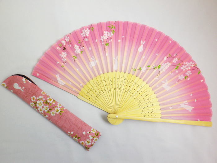 扇子 扇子袋 セット 女性用 桜うさぎ ピンク 日本製 浴衣 着物 レディース