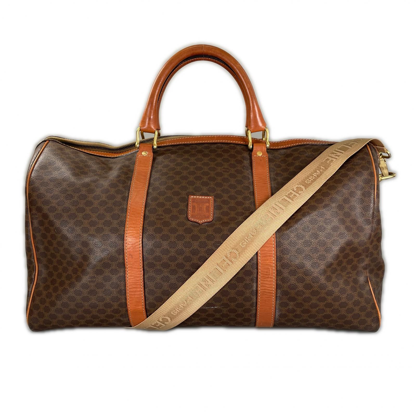 CELINE セリーヌ マカダム バンドリエール ボストンバッグ PVC/なめし革 赤銅色 ユニ一発やる【中古】【貨物輸送無料】