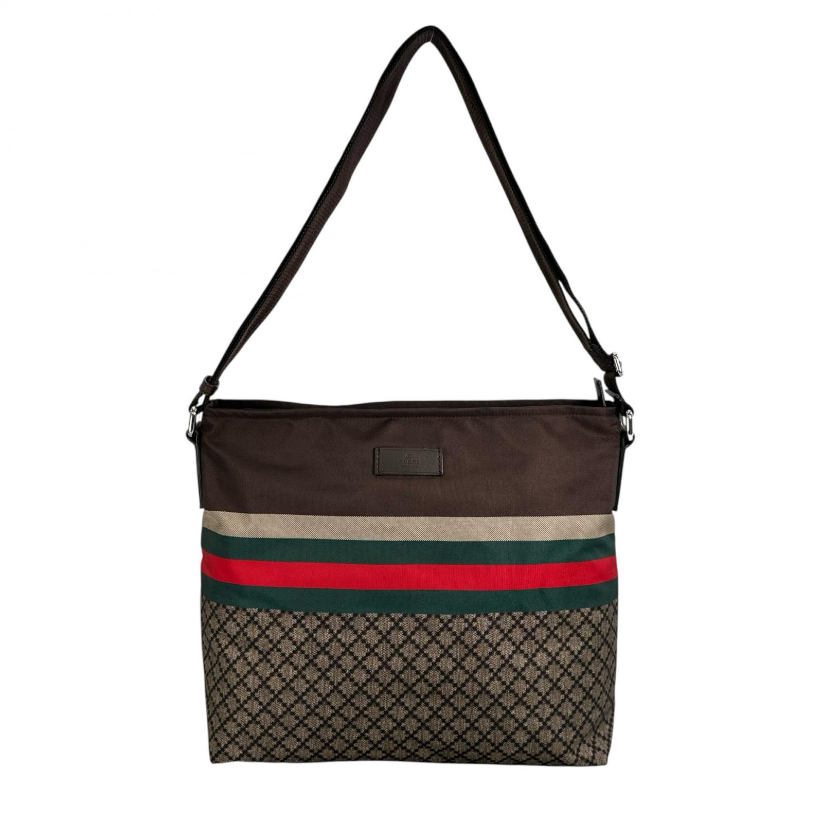 美品 GUCCI グッチ ディアマンテ シェリーライン 270410 ショルダーバッグ ナイロン ブラウン レディース【中古】【送料無料】