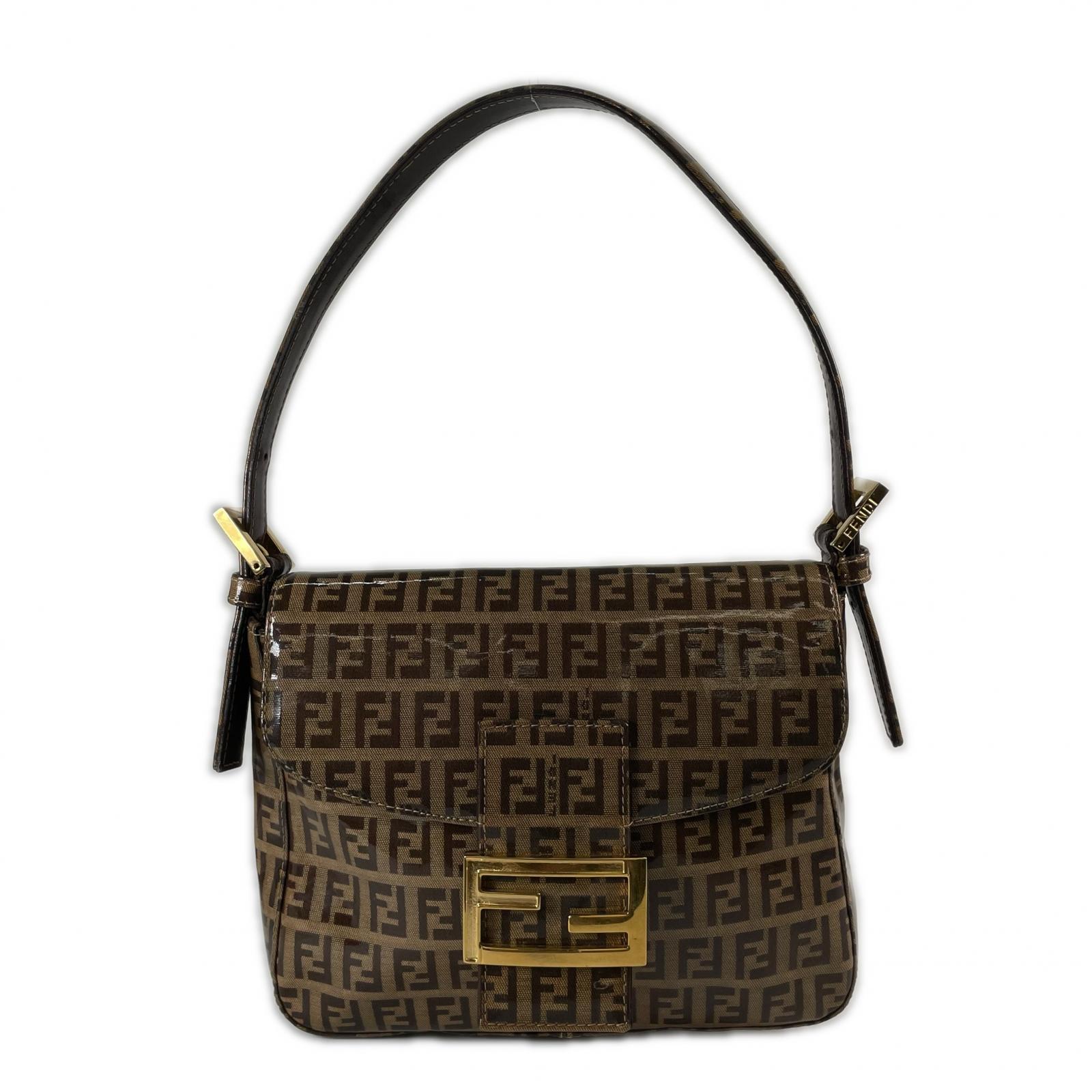 美品 FENDI フェンディ ズッキーノ ミニマンマ ショルダーバッグ エナメル ブラウン レディース ワンショルダー【中古】【送料無料】