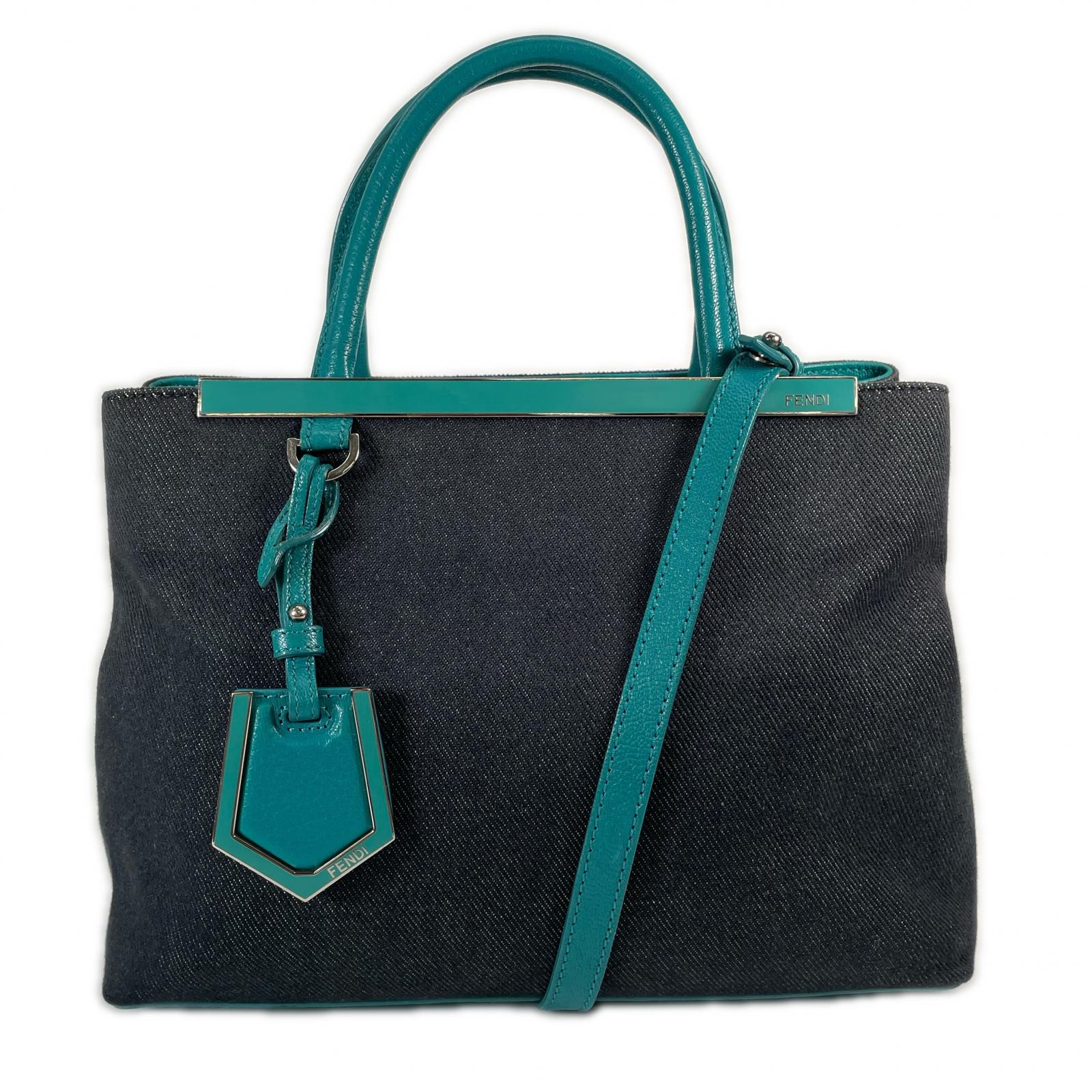 美品 FENDI フェンディ プチトゥージュール 8BH253-V9W 149-2575 ハンドバッグ レザー ネイビー レディース 2WAY デニム【中古】【送料無料】