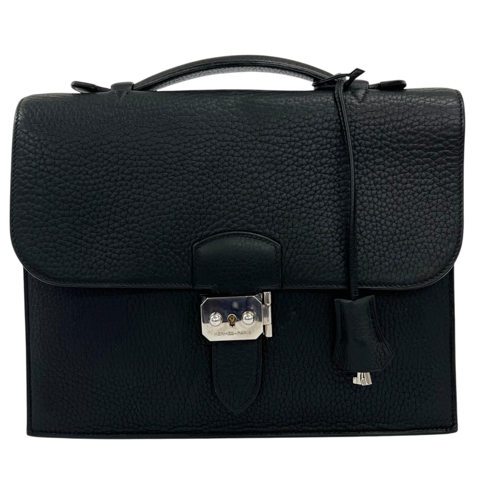 美品 HERMES エルメス サックアデペッシュ27 ハンドバッグ レザー ブラック レディース【中古】【送料無料】