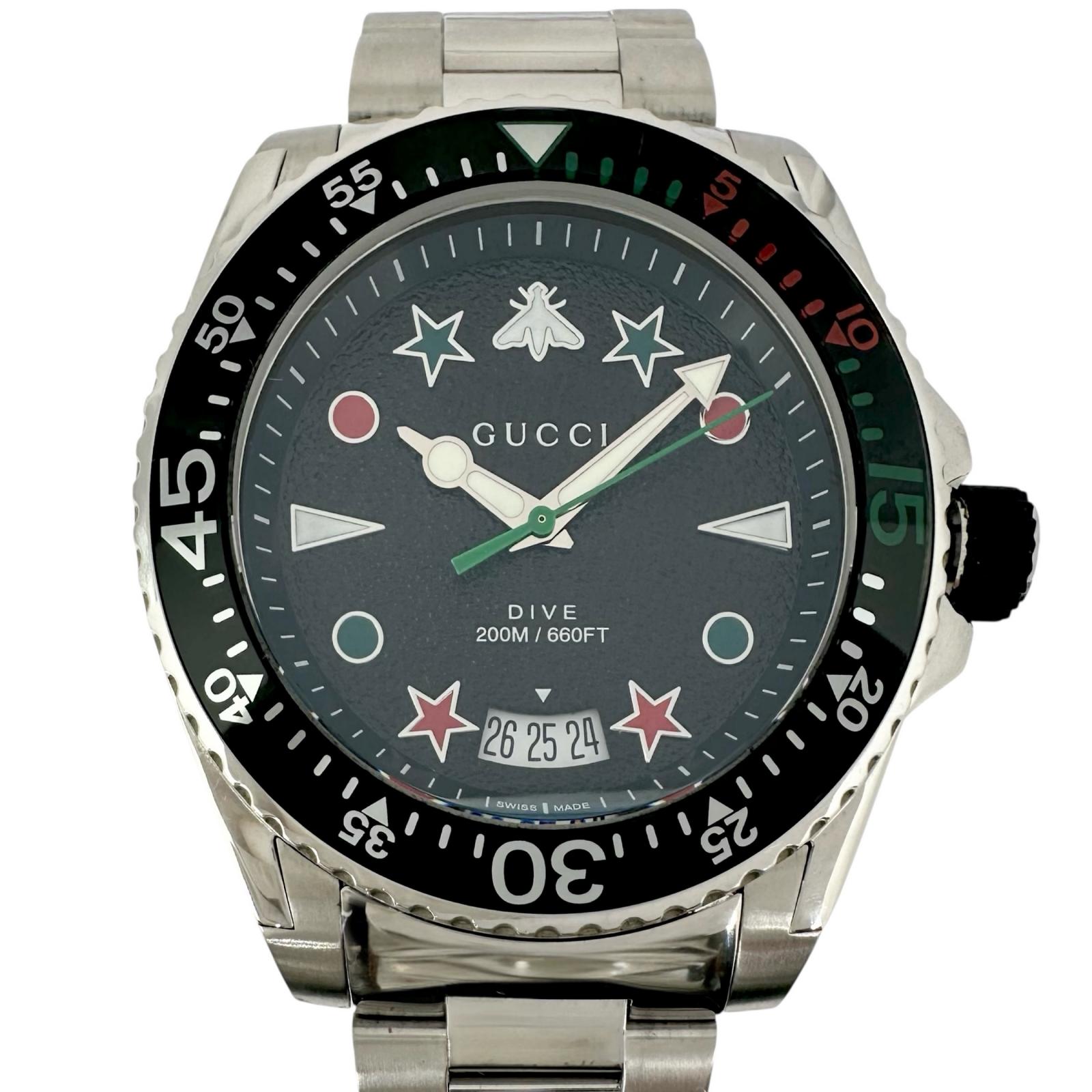 美品 GUCCI グッチ ダイブ YA136221 腕時計 ステンレススチール クォーツ グリーン文字盤 メンズ【中古】【送料無料】