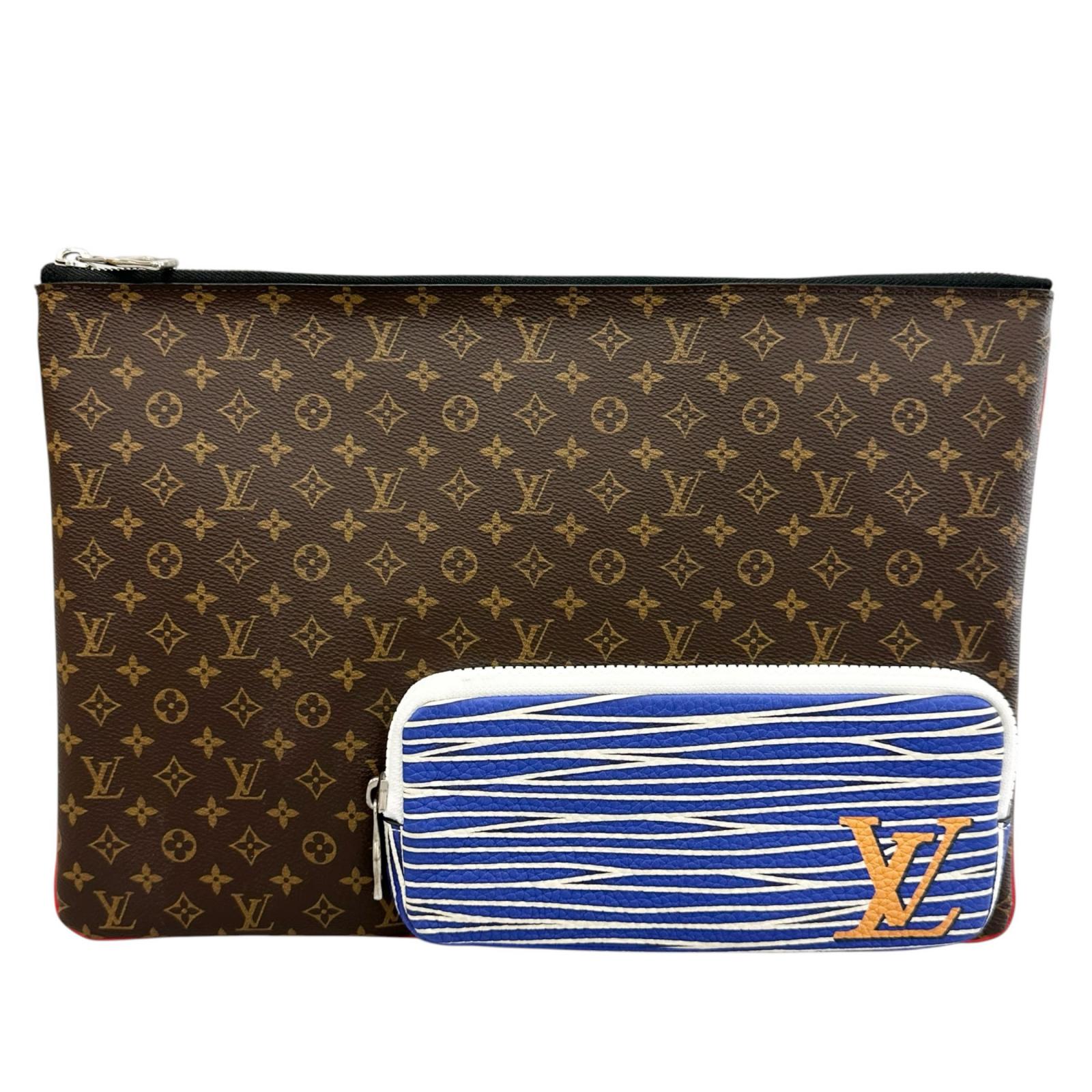 美品 LOUIS VUITTON ルイ・ヴィトン パッチワーク モノグラム M69690 クラッチペダル御徒面子 モノグラム帆布 赤銅色 メンズ【中古】【貨物輸送無料】