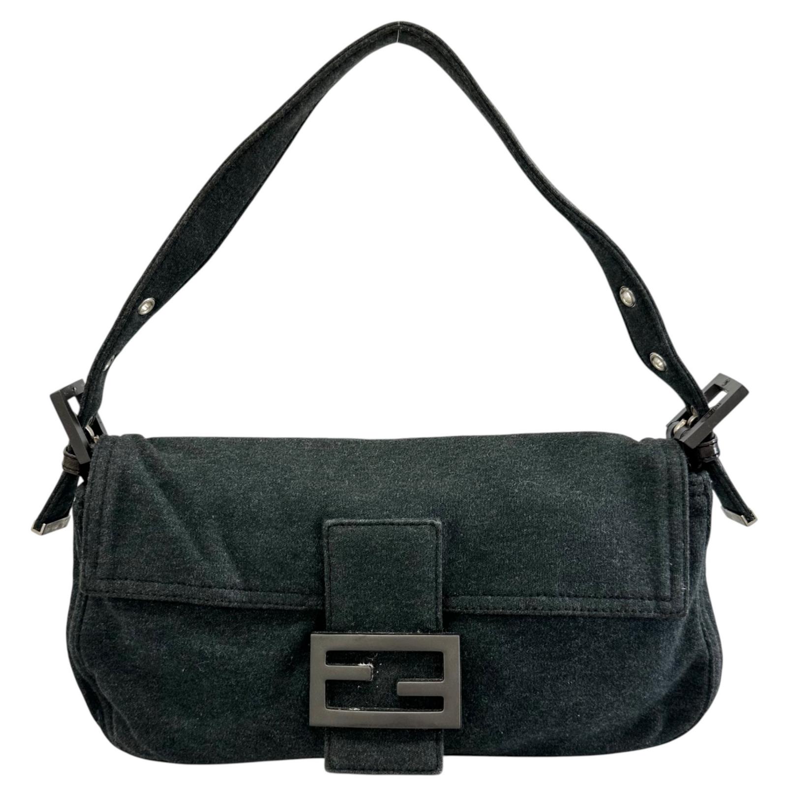 FENDI フェンディ マンマバケット ショルダーバッグ 綿織物 うす暗い薄墨色 レディース 一肩先【中古】【貨物輸送無料】