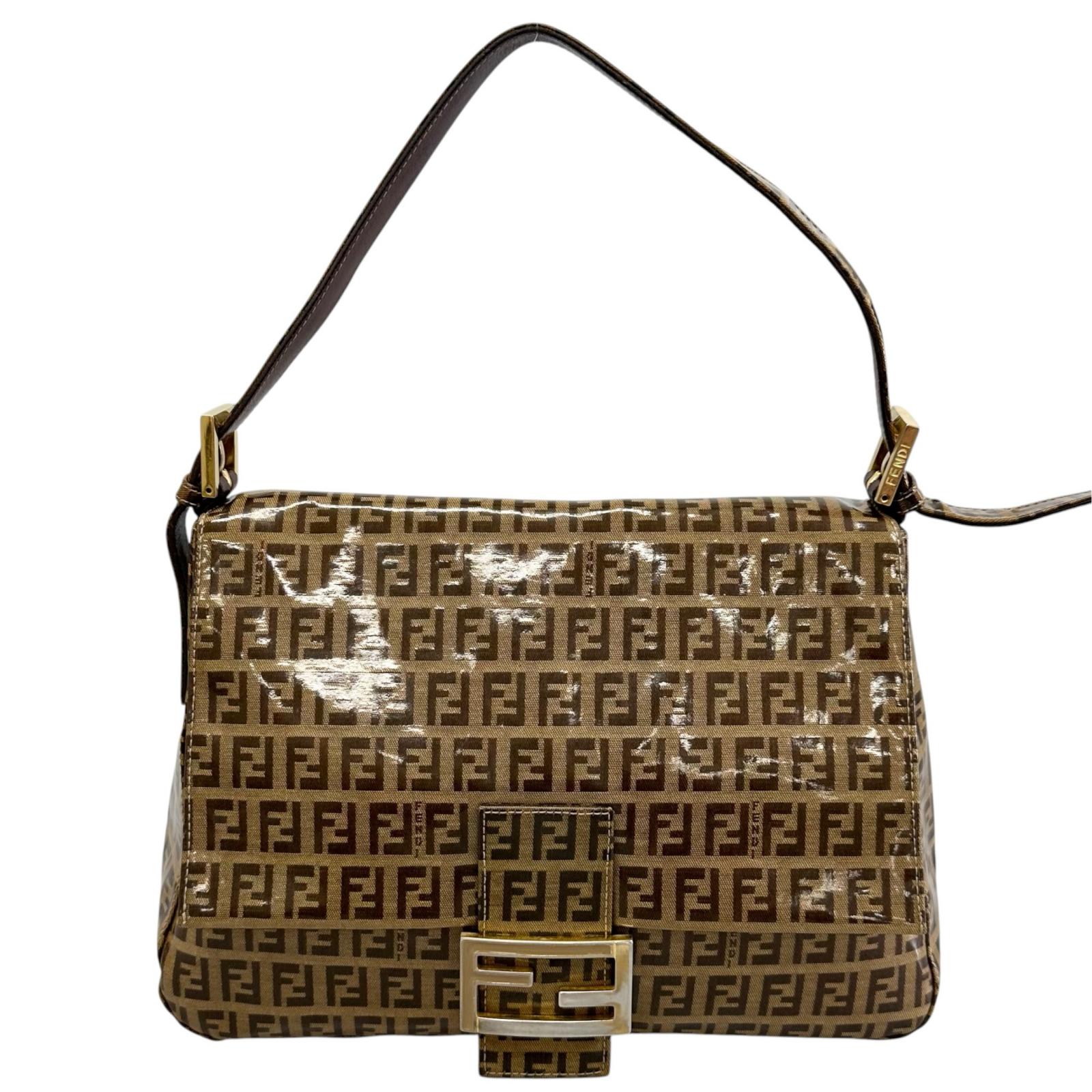 FENDI フェンディ ズッキーノ マンマバケット ショルダーバッグ エナメル ブラウン レディース ワンショルダー【中古】【送料無料】