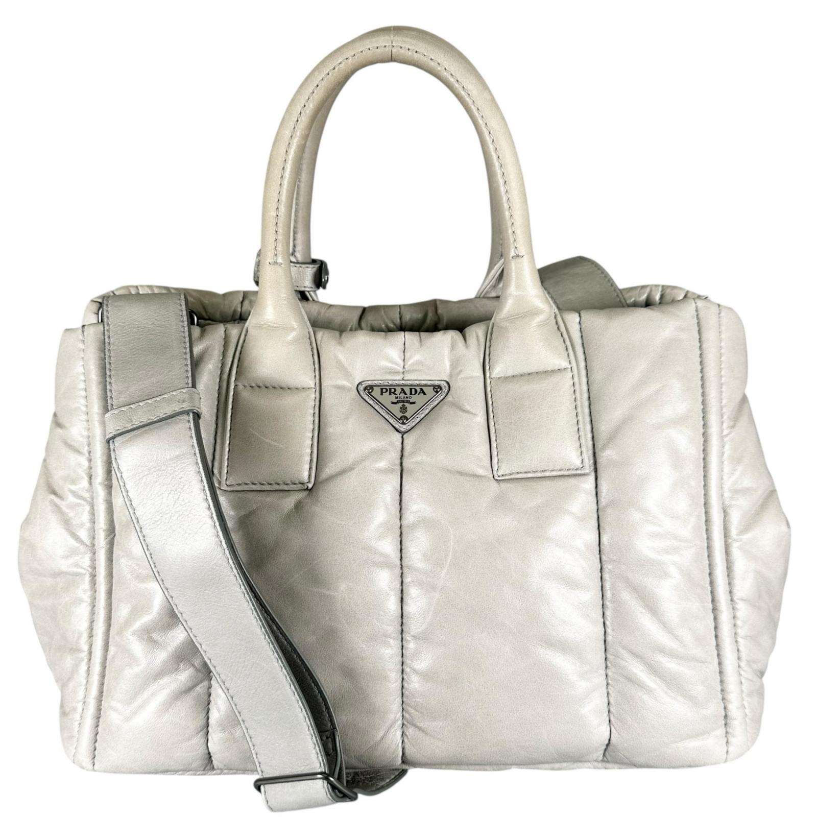 PRADA プラダ ナッパボンバー ハンドバッグ レザー グレー レディース 2way【中古】【送料無料】