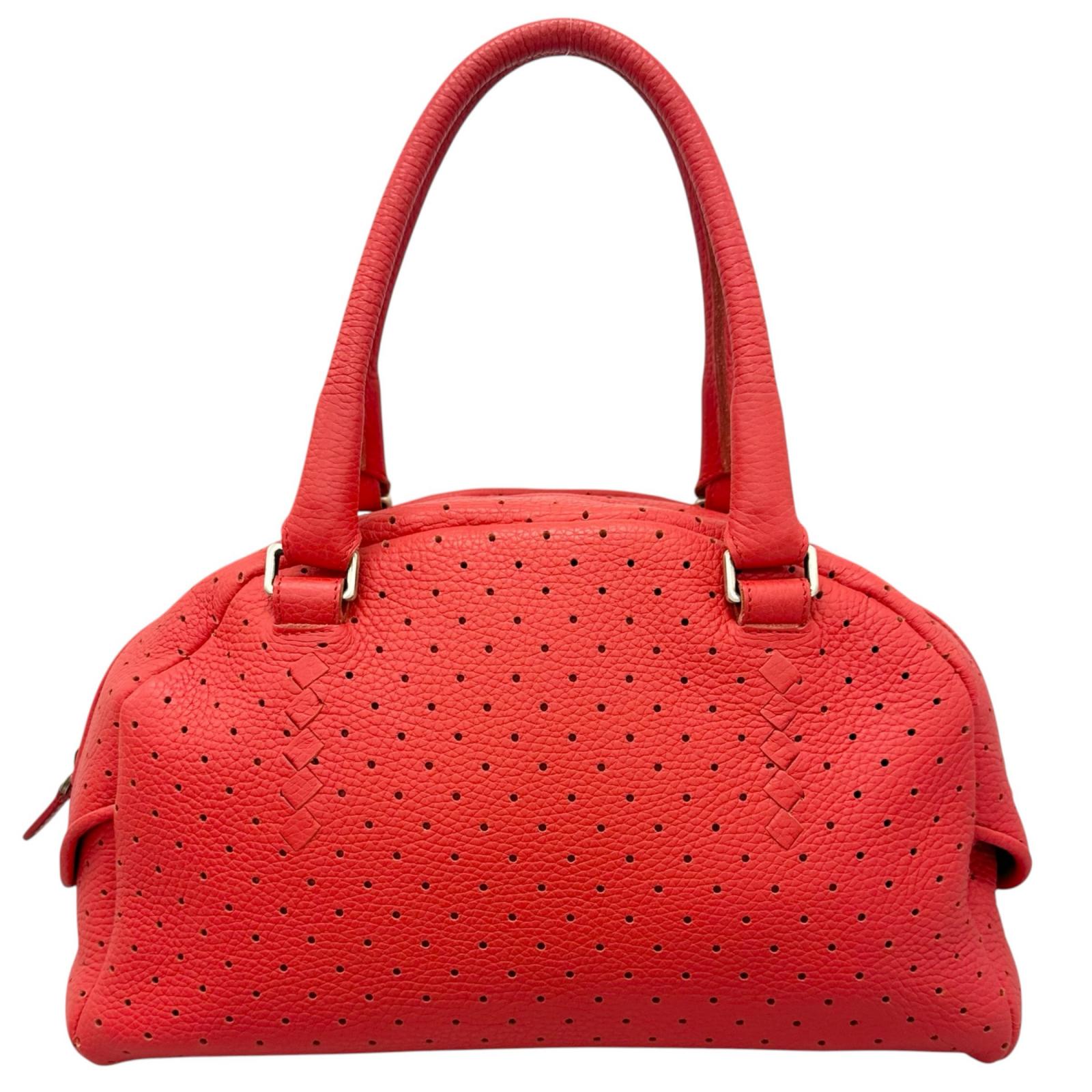 美品 BOTTEGAVENETA ボッテガヴェネタ ハンドバッグ パンチングレザー レッド レディース ミニボストン【中古】【送料無料】