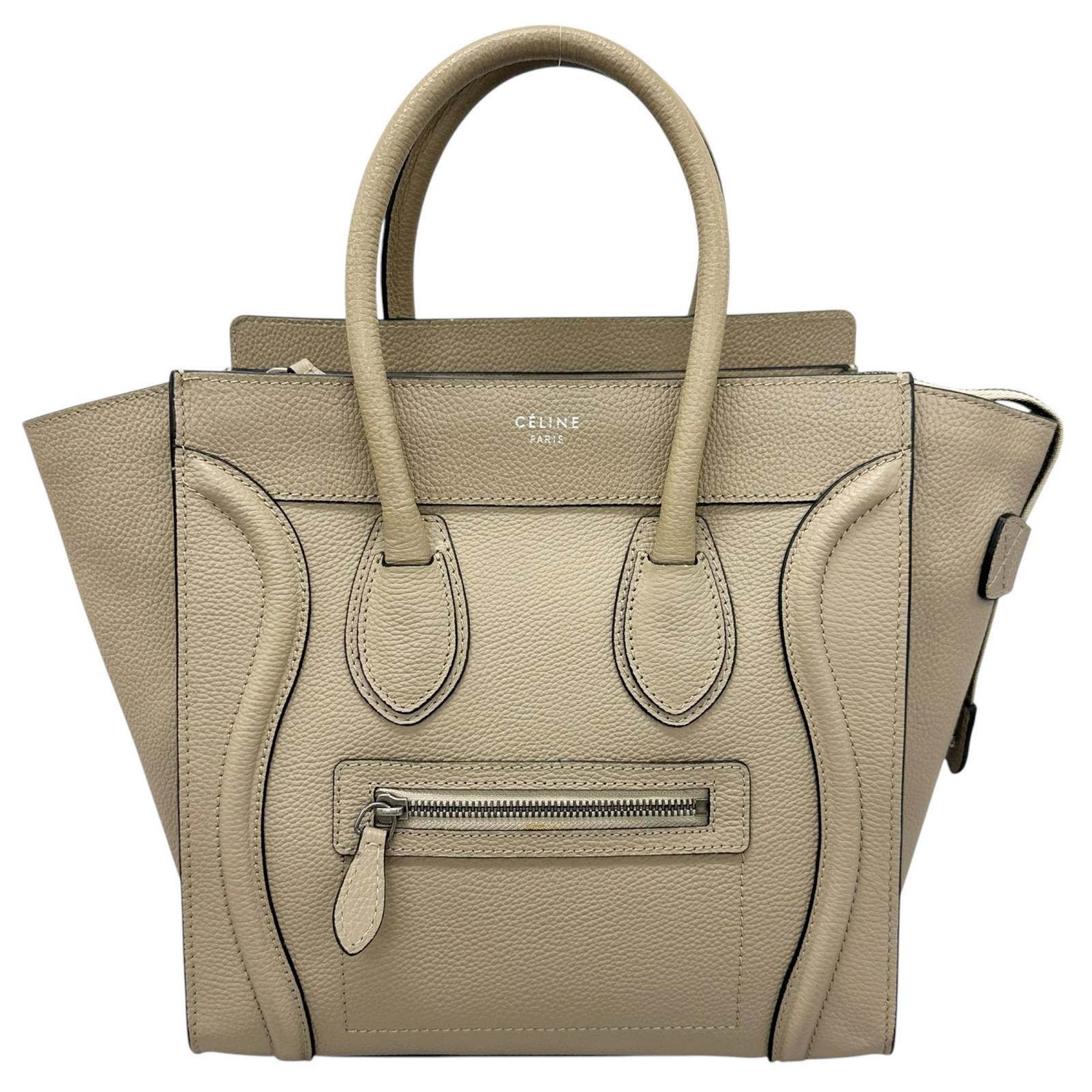 美品 CELINE セリーヌ ラゲージ マイクロショッパー ハンドバック なめし革 グレージュ レディース【中古】【貨物輸送無料】