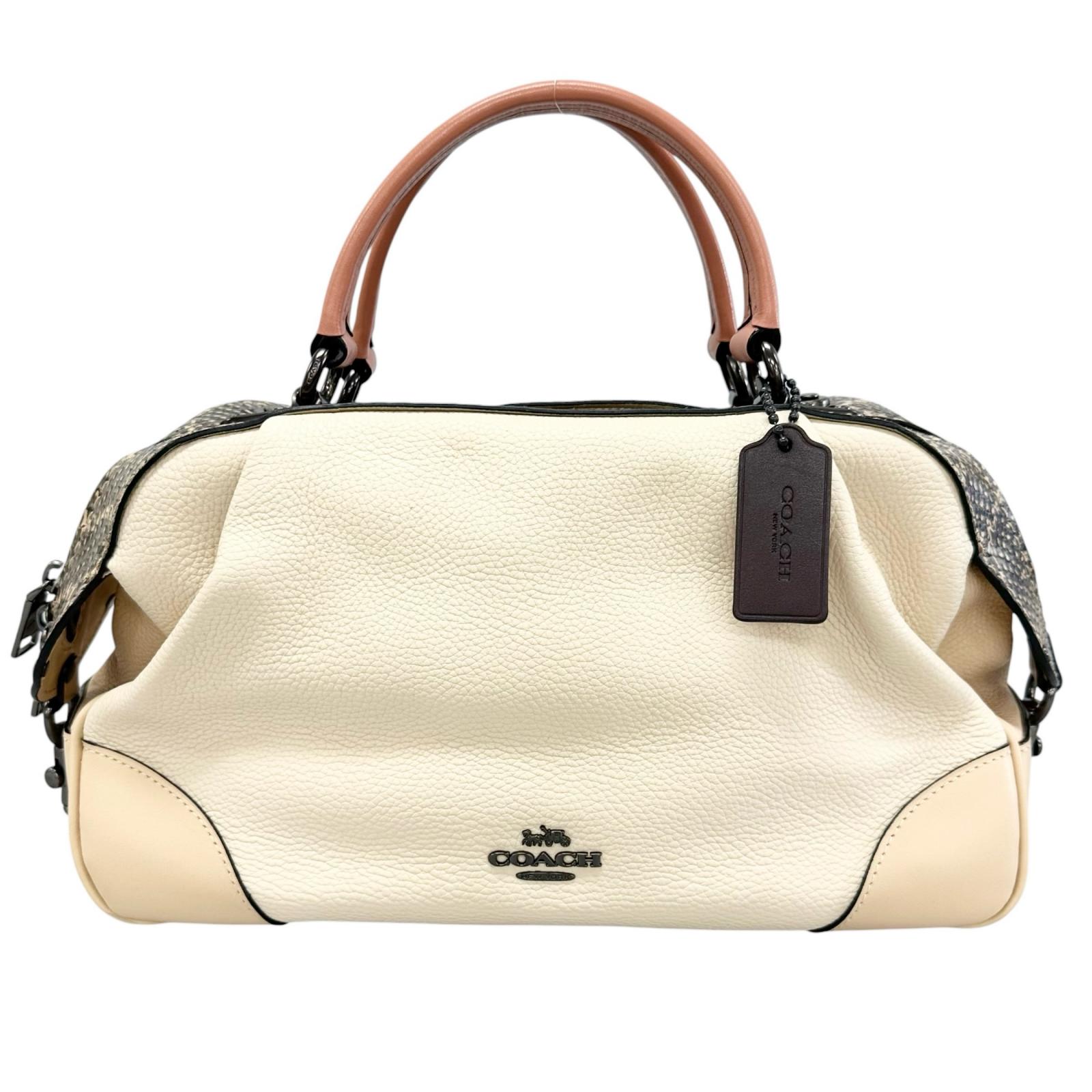 美品 COACH コーチ職 レーンサッチェルカラーブロックウィズスネークスキン 約款 ハンドバック なめし革/パイソン ベージュ レディース【中古】【貨物輸送無料】