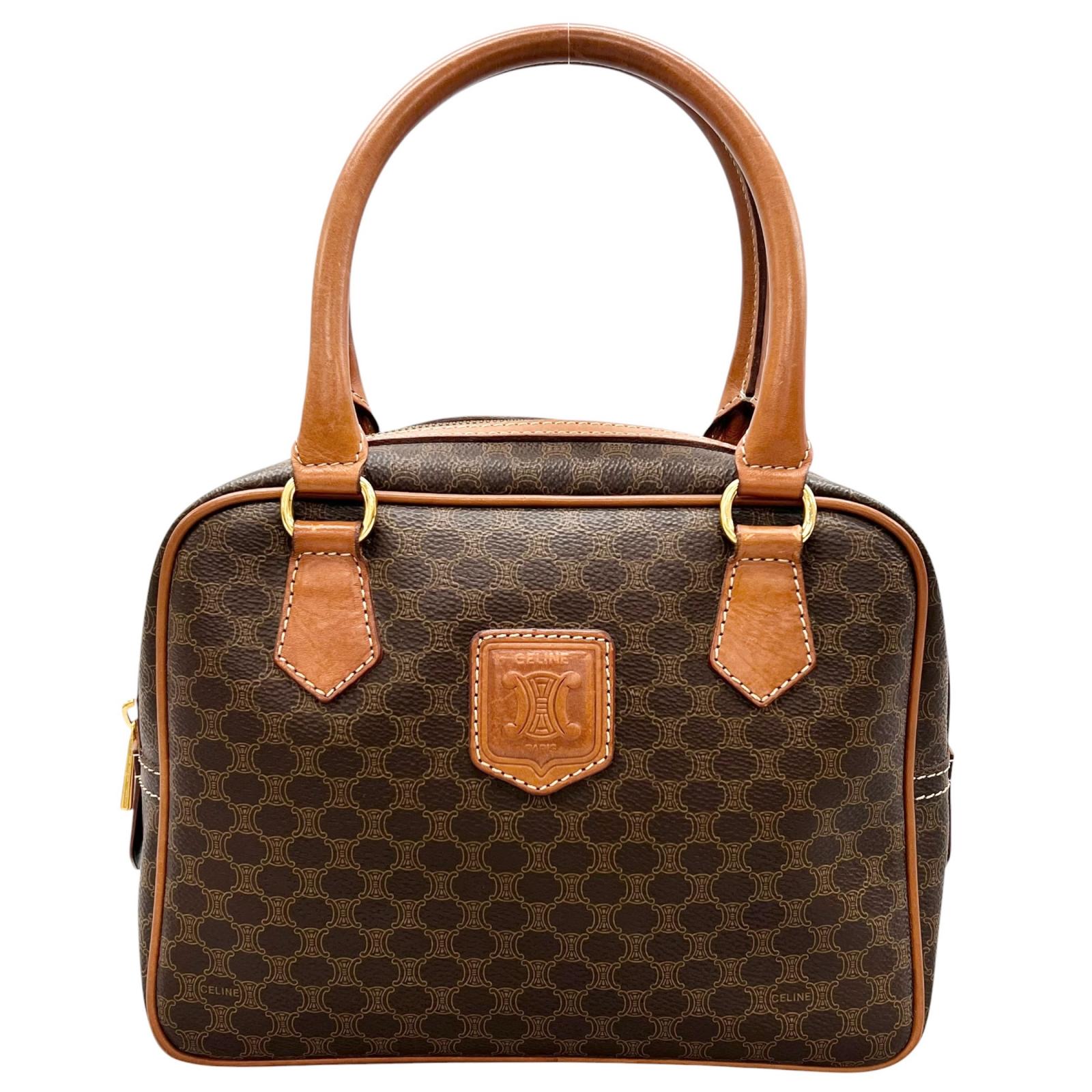 CELINE セリーヌ マカダム柄 M95 ハンドバック なめし革 赤銅色 レディース【中古】【貨物輸送無料】
