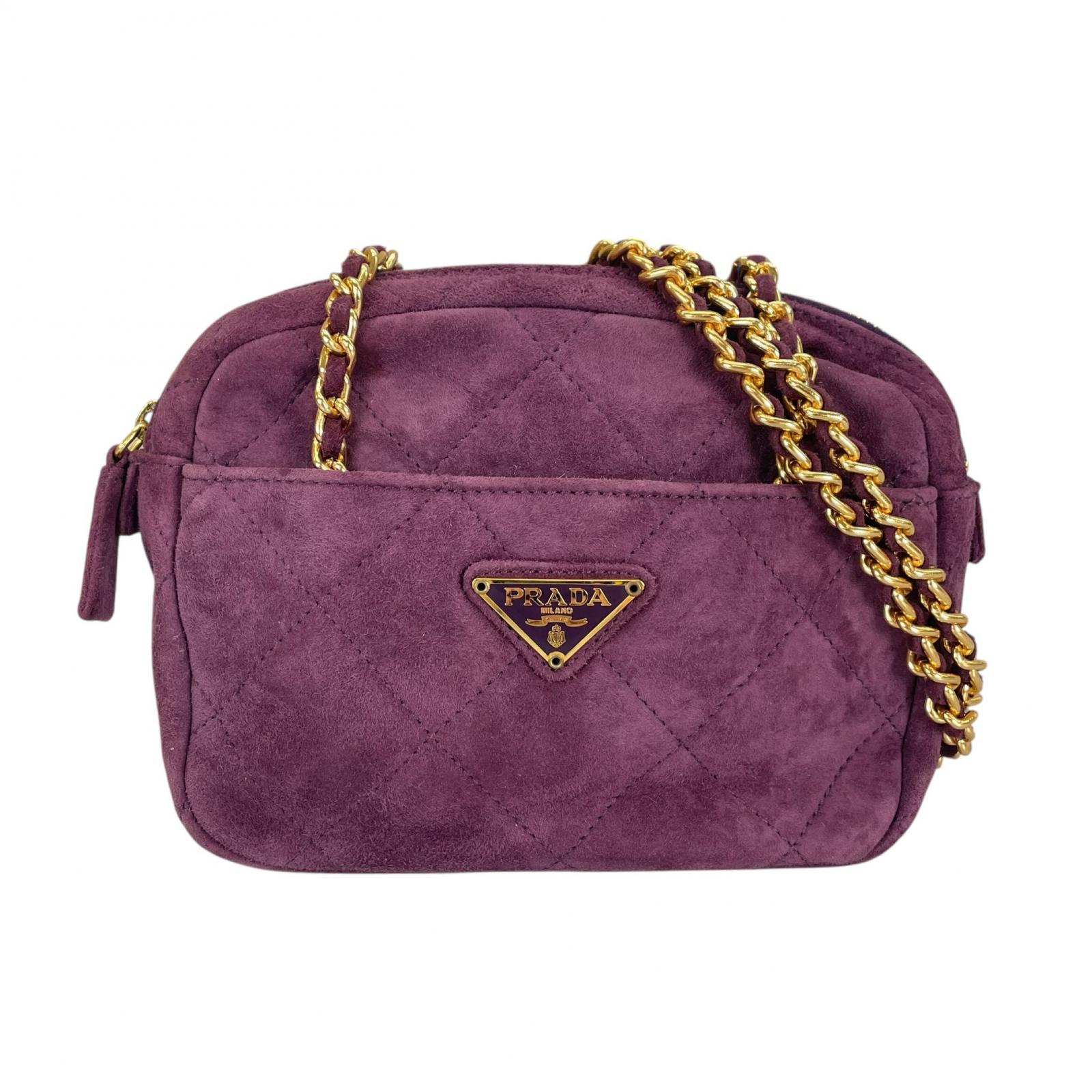 PRADA プラダ 三角形ロゴタイプ ショルダーバッグ スウェード パープル レディース【中古】【貨物輸送無料】