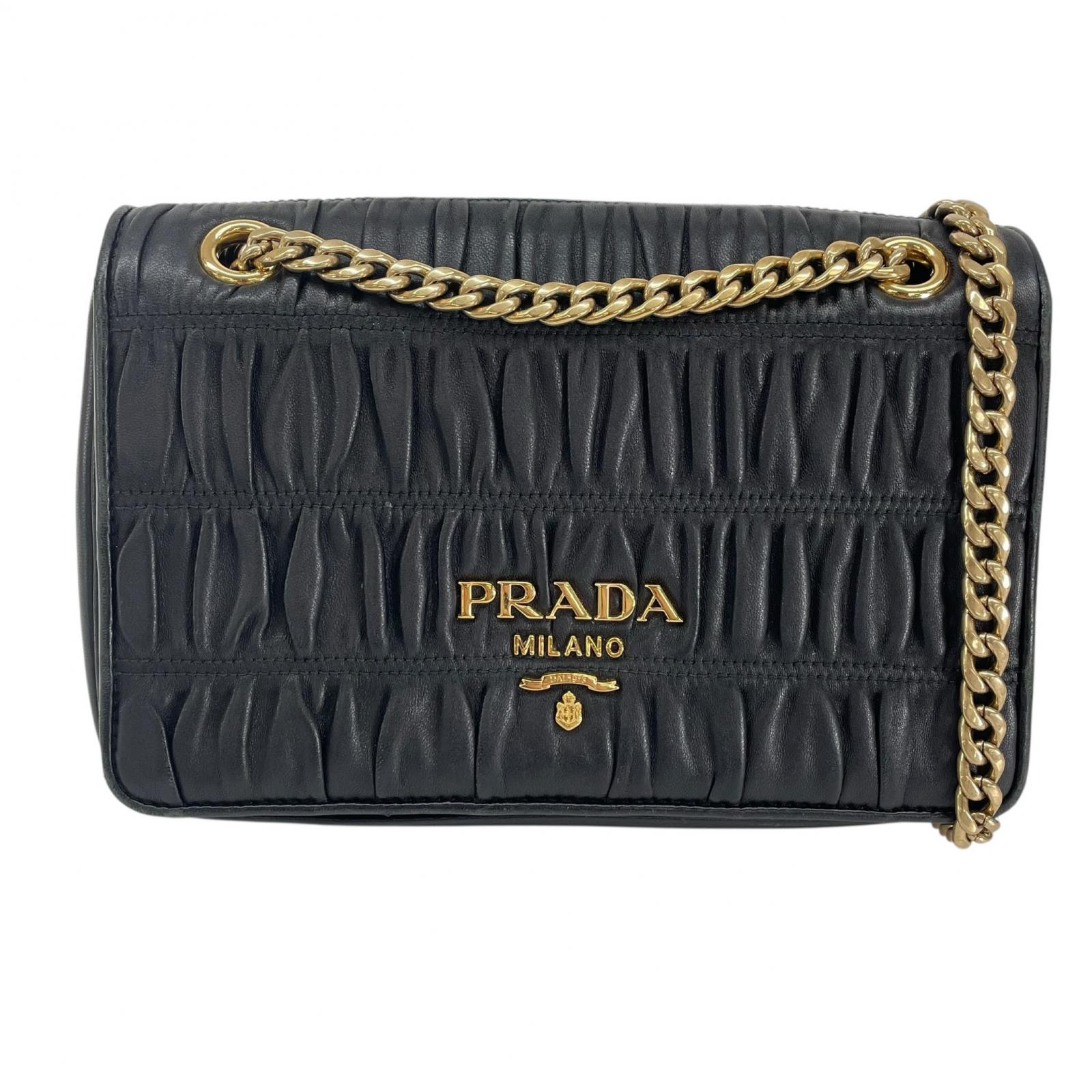 PRADA プラダ 1BD147 ショルダーバッグ なめし革 黒いこと レディース【中古】【貨物輸送無料】