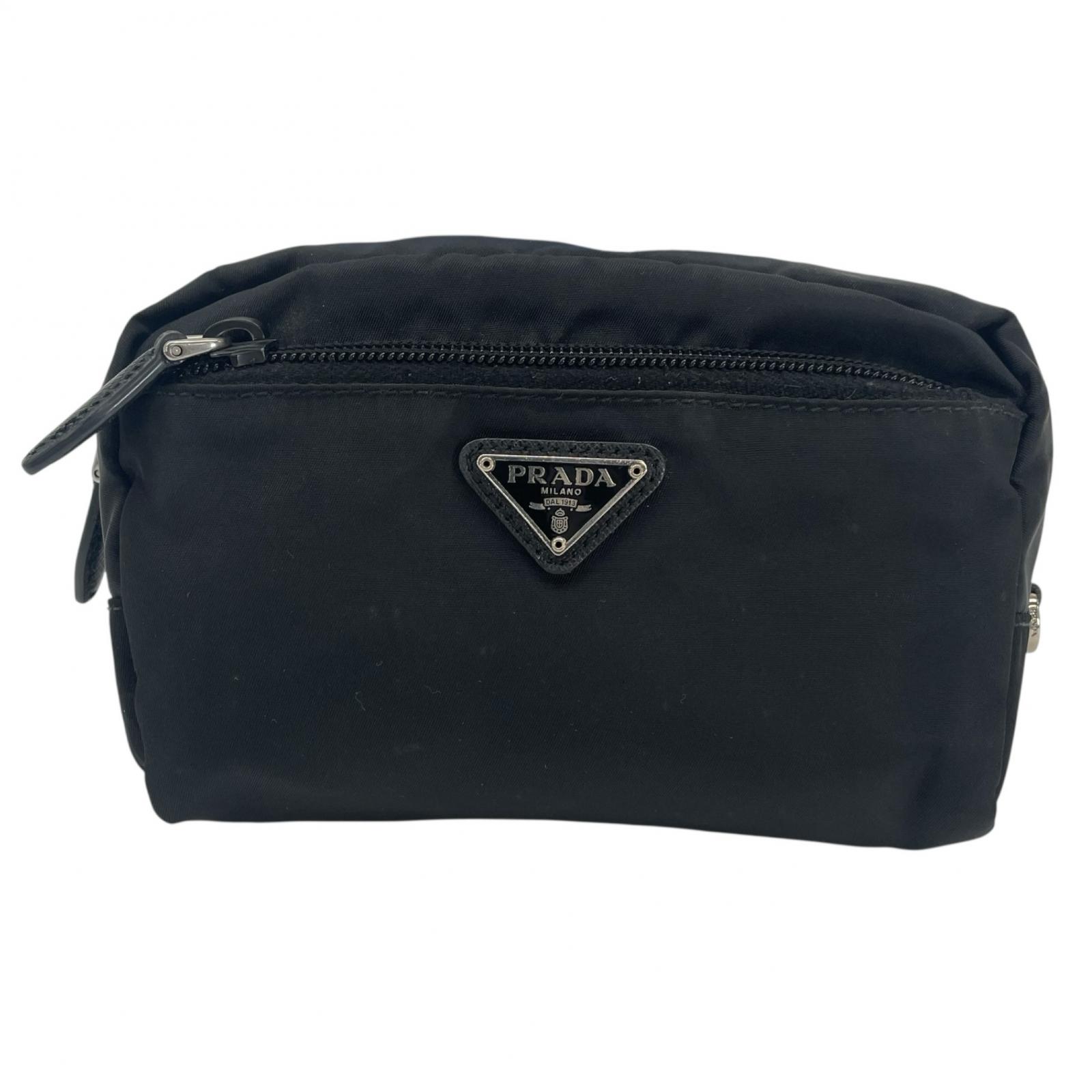 PRADA プラダ ３角形ロゴタイプ サフィアーノ 合切袋 黒いこと レディース【中古】【貨物輸送無料】