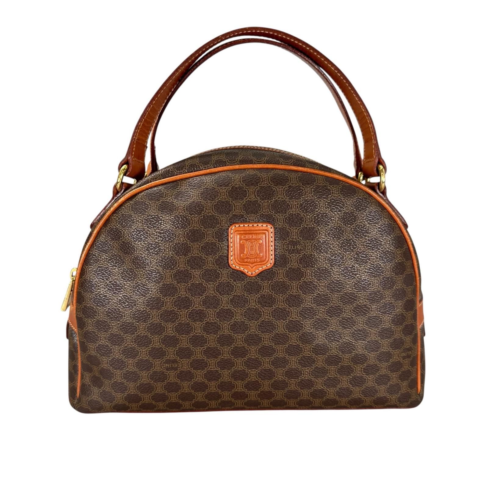 CELINE セリーヌ マカダム ハンドバッグ レザー ブラウン レディース ミニボストン【中古】【送料無料】