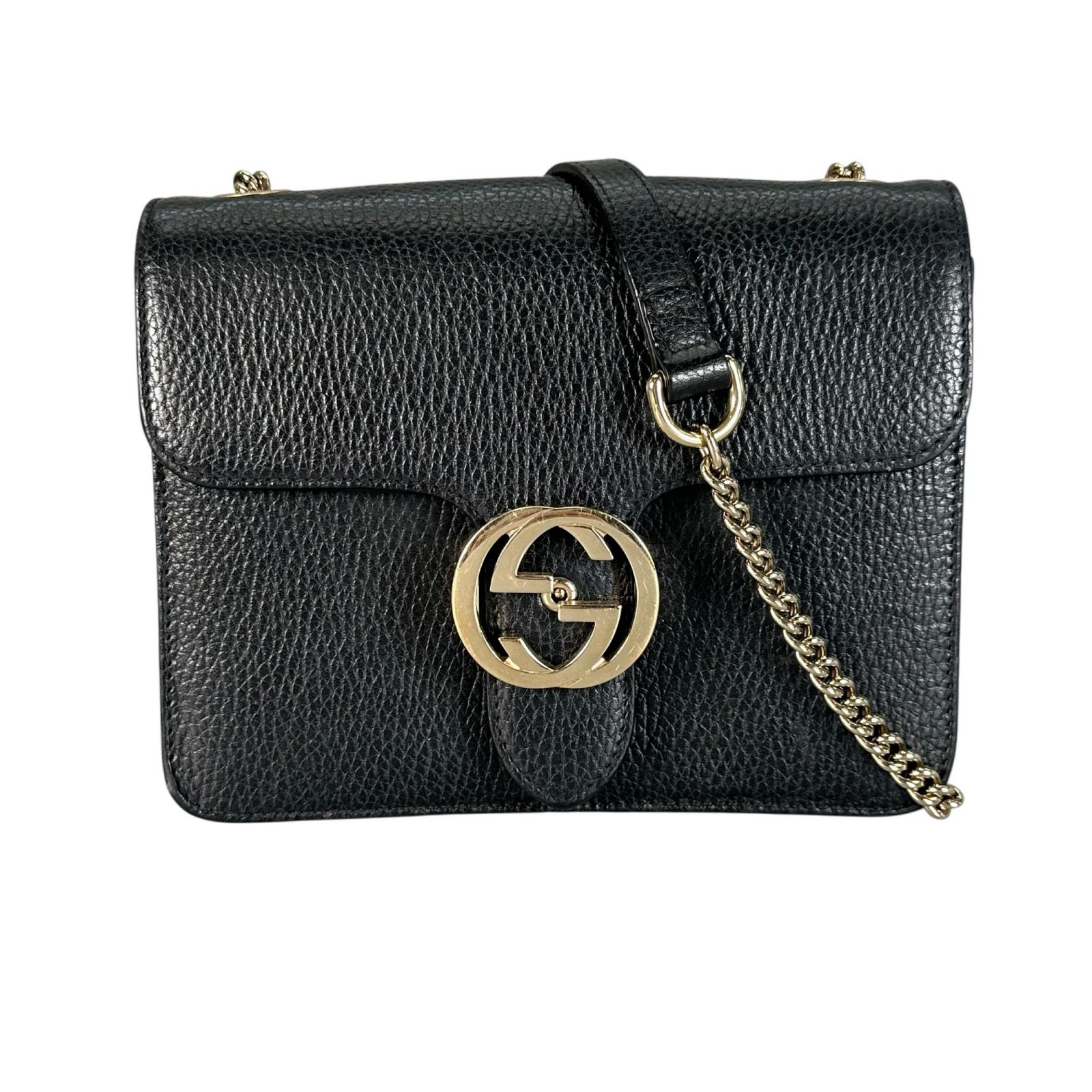 GUCCI グッチ インターロッキングG ショルダーバッグ レザー ブラック レディース【中古】【送料無料】