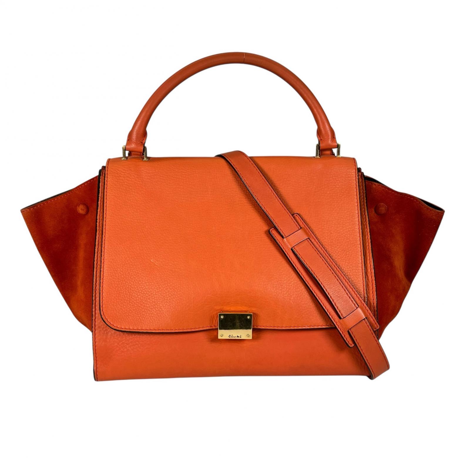 CELINE セリーヌ トラペーズ ハンドバッグ レザー オレンジ レディース 2wayショルダー【中古】【送料無料】｜ワサビバ