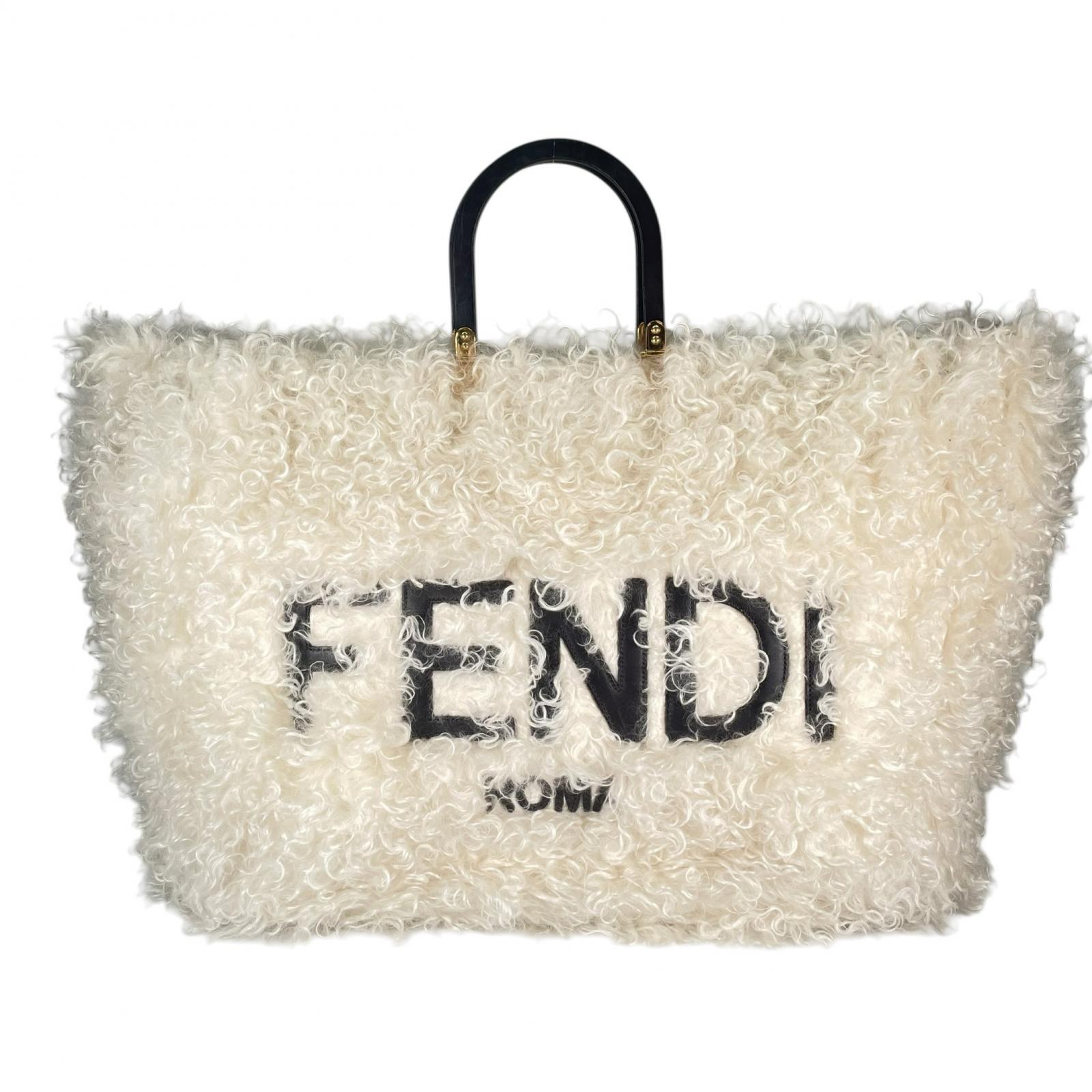 FENDI フェンディ サンシャイン　ショッパー トートバッグ ボア ホワイト レディース【中古】【送料無料】