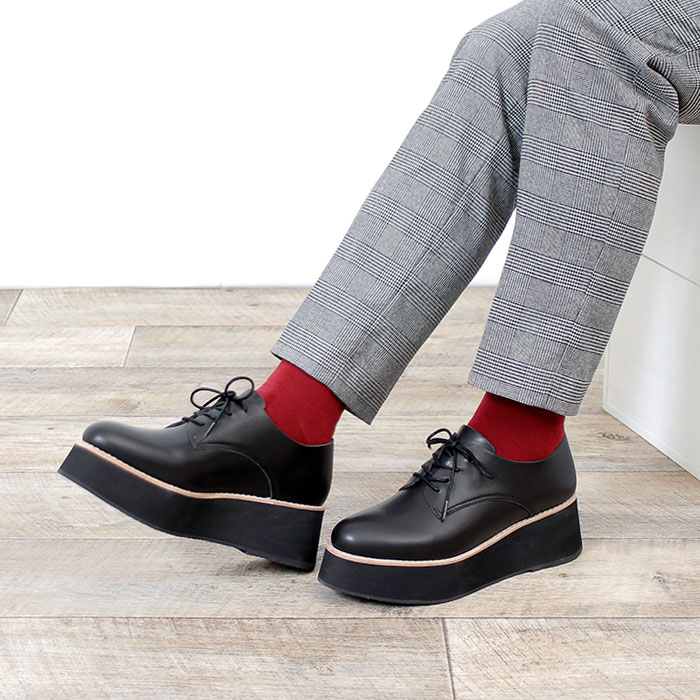 楽天市場 あしながおじさん 靴 厚底 マニッシュシューズ レディース 黒 ブラック レースアップシューズ 本革 セール Parade ワシントン靴店