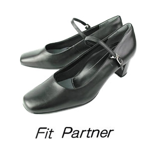 リクルートパンプス 本革 フォーマル パンプス 黒 ビジネス ストラップ Fit Partner フィットパートナー 9702 幅広 ワイズ 3E レディース 大きいサイズ 靴