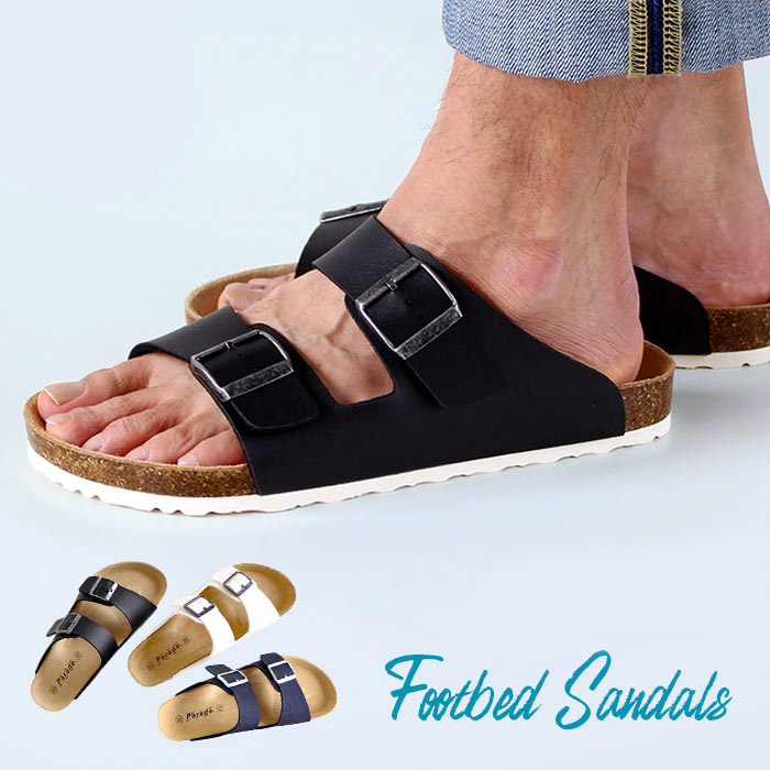 楽天市場 サンダル メンズ おしゃれ フットベッド 2本ベルト Parade 2212 合皮 定番 コンフォートサンダル カジュアル シンプル ブラック ネイビー ホワイト Parade ワシントン靴店