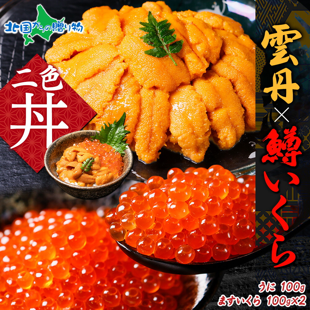 雲丹 100g 鱒いくら醤油漬け 100gx2個 セット うに ウニ チリ産 ミョウバン不使用 冷凍 イクラ ます 鱒 マス いくら 魚卵 冷凍 海鮮丼 二色丼 ギフト 食べ物 手巻き寿司 送料無料 お取り寄せ グルメ お土産 北海道土産 誕生日プレゼント 北国からの贈り物 産直ギフト