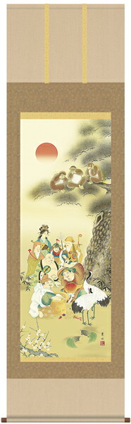 【未使用品】掛軸 久我直哉『月五猿霊峰図』絹本 共箱付 掛け軸 k060501 未使用品】掛軸 久我直哉『月五猿霊峰図』絹本 共箱付 掛け軸