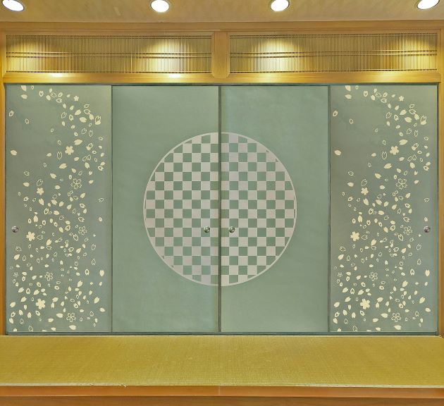 事あたらしい 襖紙 4枚組 ふすま紙  洋風 今めかしい 張替え 丸 市松  桜 グレイッシュグリーン インテリア・寝具・収納-その他