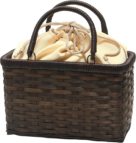 竹巧彩　竹　籠バッグ　カゴバッグ　内布あり　巾着　新品　黒　和装小物　縦横網代 竹の3本寄せ網代編みバッグ | 竹巧彩 | 公式ウェブサイトｰ竹の