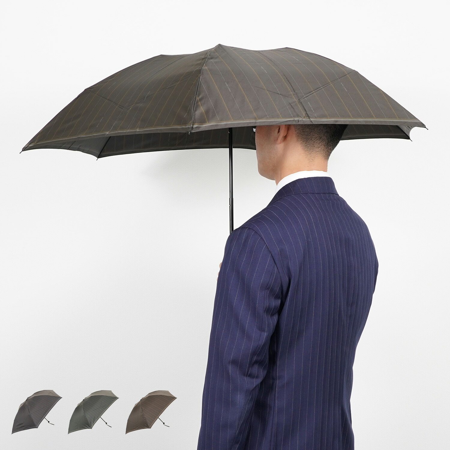 【最大1000円OFFクーポン発行中】 mila schon ミラショーン 傘 折り畳み 雨傘 メンズ 55cm 軽量 ストライプ プリント ブラック ダーク ブラウン ダーク グリーン 黒 0042-05