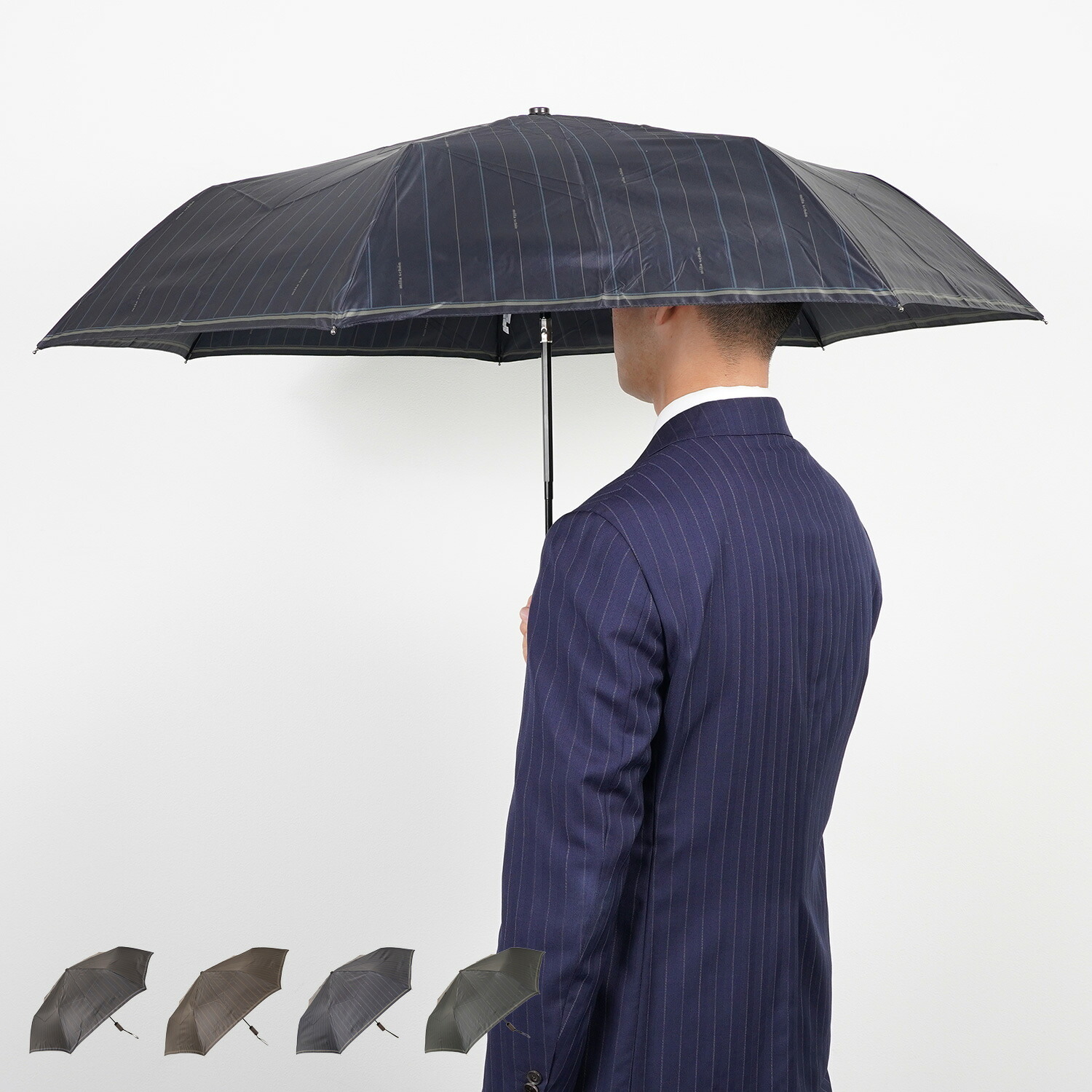 【最大1000円OFFクーポン発行中】 mila schon ミラショーン 傘 折り畳み 雨傘 メンズ 60cm 軽量 ストライプ プリント ブラック ダーク ブラウン ブルー ダーク グリーン 黒 0042-15