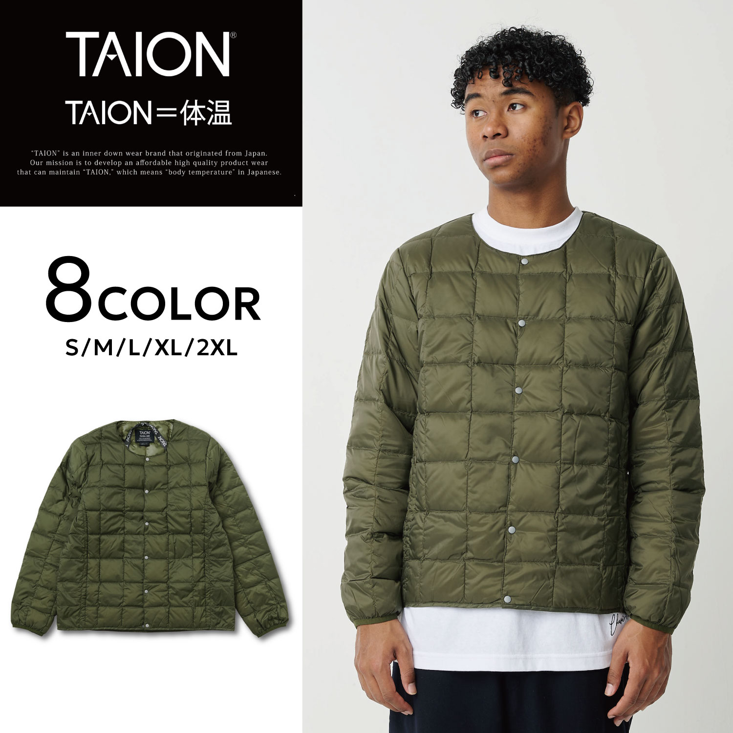 TAION CREW NECK BUTTON DOWN JACKET タイオン インナーダウン ジャケット アウター メンズ ベーシック クルーネックボタン 防寒 104