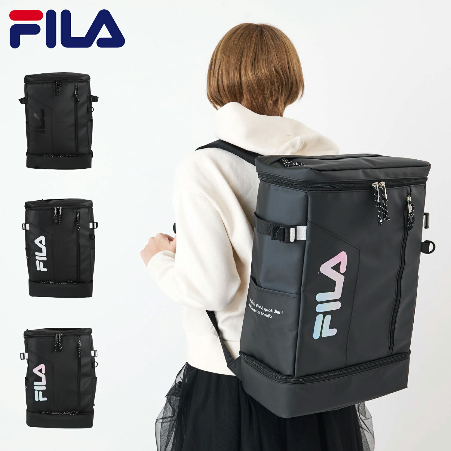 【最大1000円OFFクーポン】 FILA SIGN フィラ リュック バッグ バックパック サイン メンズ レディース 35L ボックス型 撥水 軽量 ブラック 黒 7763|Goods Lab+