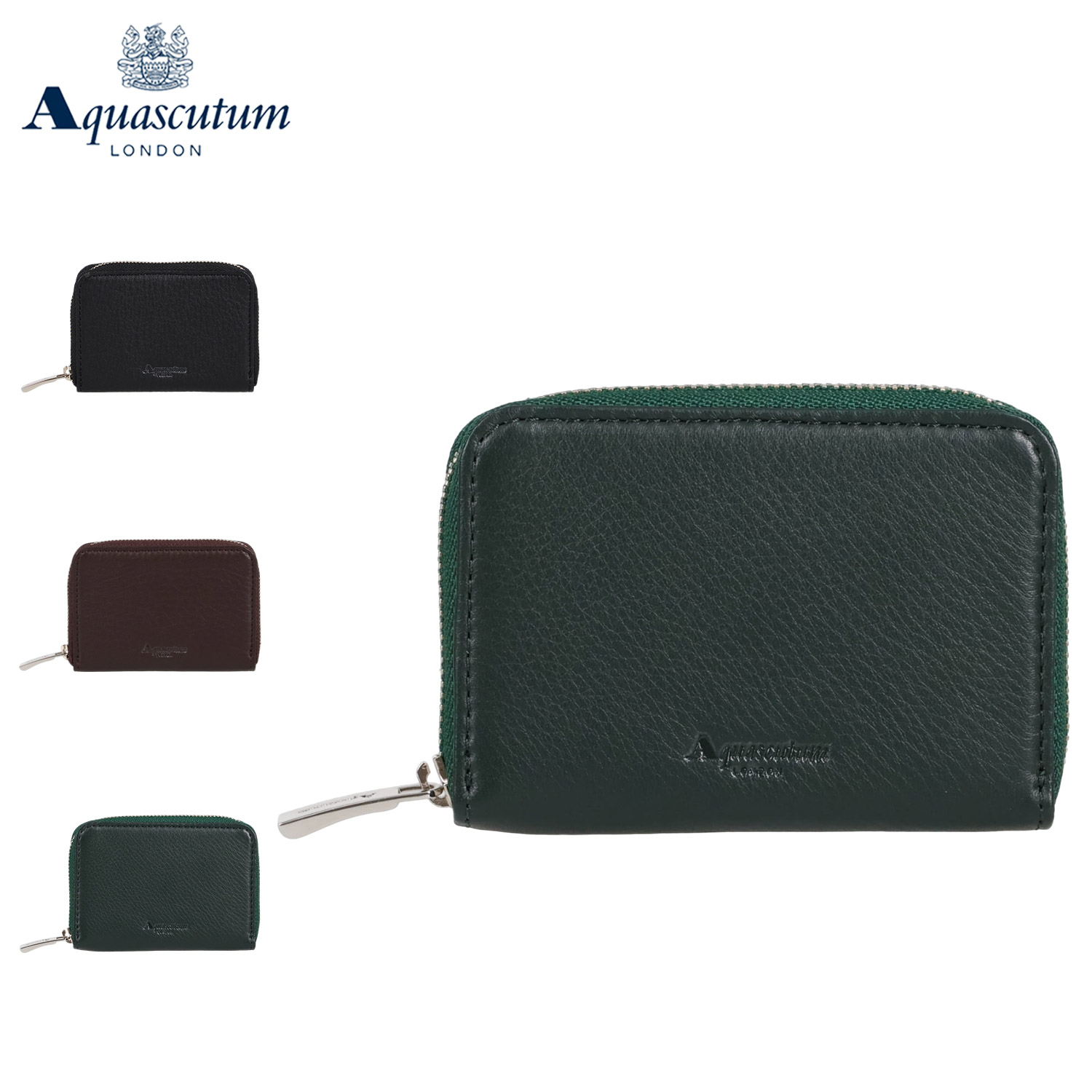 【最大1000円OFFクーポン発行中】 AQUASCUTUM オールダム アクアスキュータム 財布 小銭入れ コインケース メンズ ラウンドファスナー 本革 ブラック ブラウン グリーン 黒 AQW-3080119
