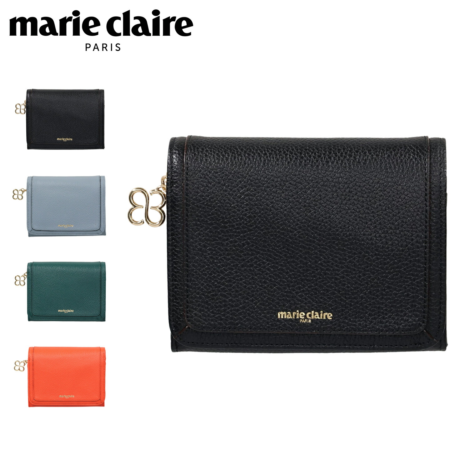 【最大1000円OFFクーポン発行中】 marie claire マリクレール 財布 二つ折り ミニ財布 メンズ レディース 本革 小銭入れ付き ブラック ブルー グリーン 黒 88649