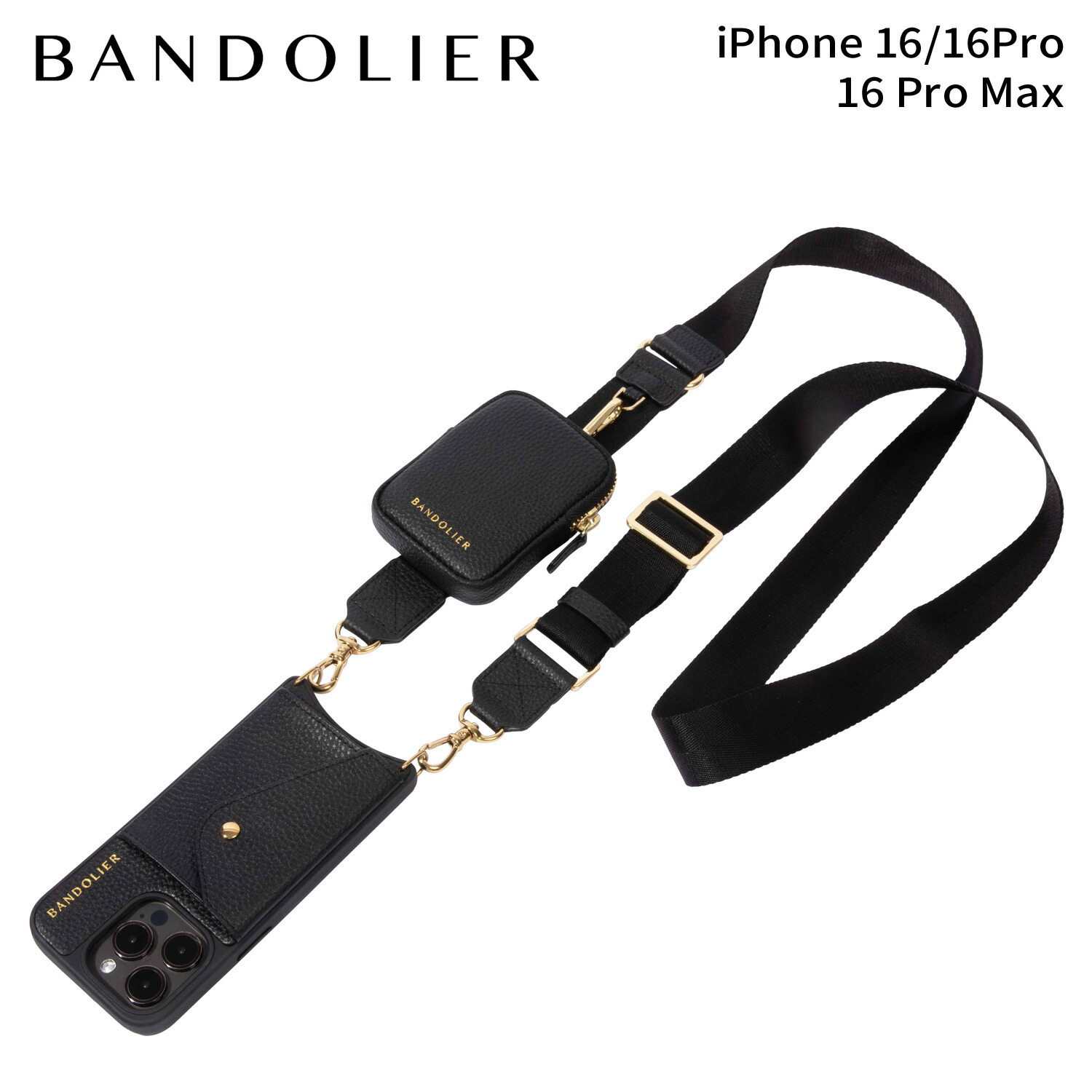 BANDOLIER iPhone 16用　ブラック　ストラップ付 BANDOLIER iPhone 16用 ブラック ストラップ付