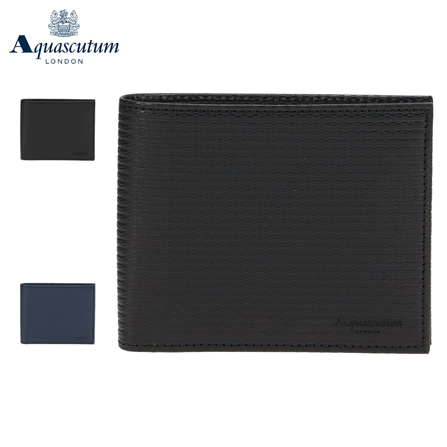 AQUASCUTUM アクアスキュータム 財布 二つ折り財布 ブリクストン メンズ 本革 日本製 ブラック ネイビー 黒 AQW-00422