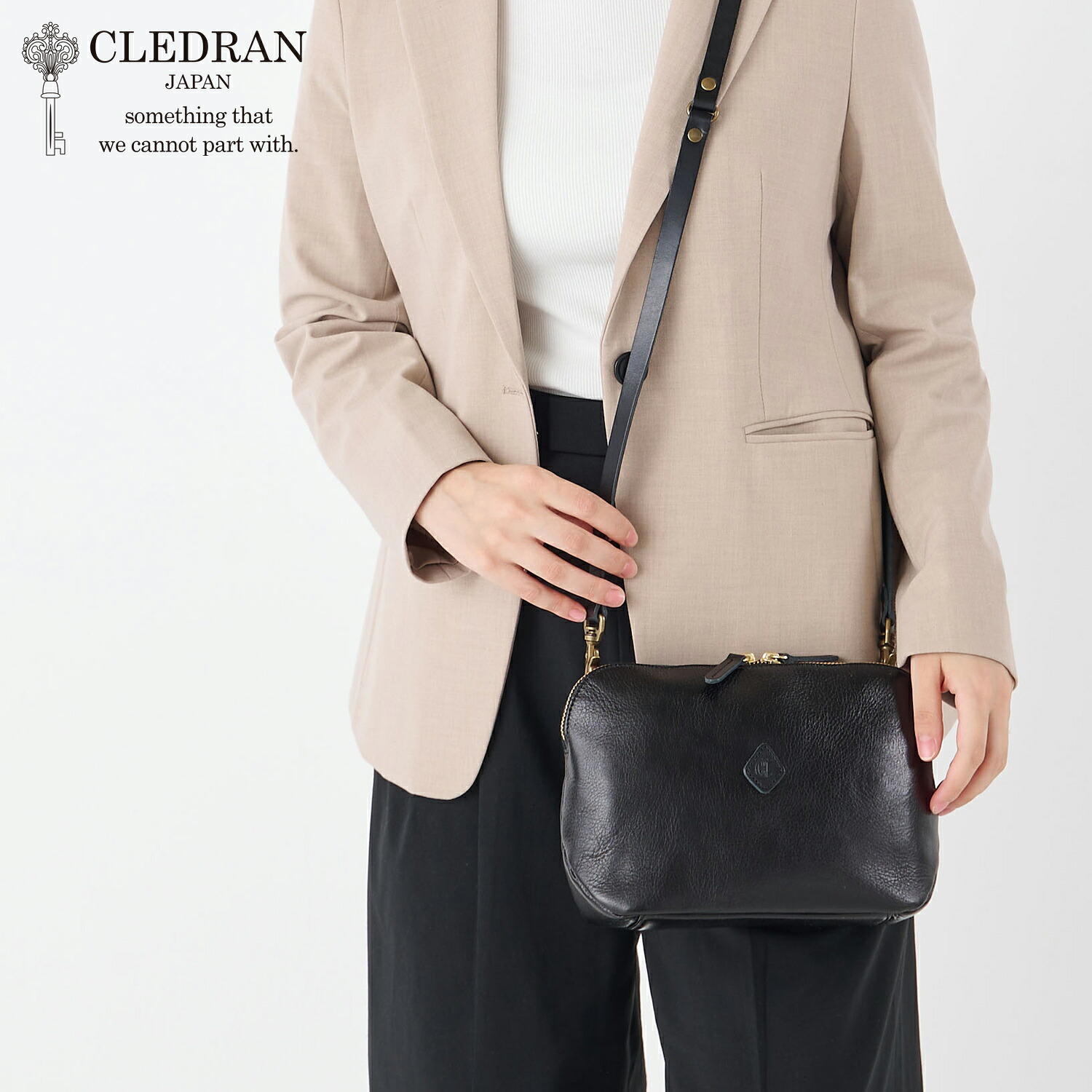 【クーポン対象外】 CLEDRAN FLAM WALLET SH クレドラン バッグ ショルダーバッグ お財布ポシェット レディース 軽量 本革 斜めがけ 日本製 ブラック 黒 CL-2763 母の日