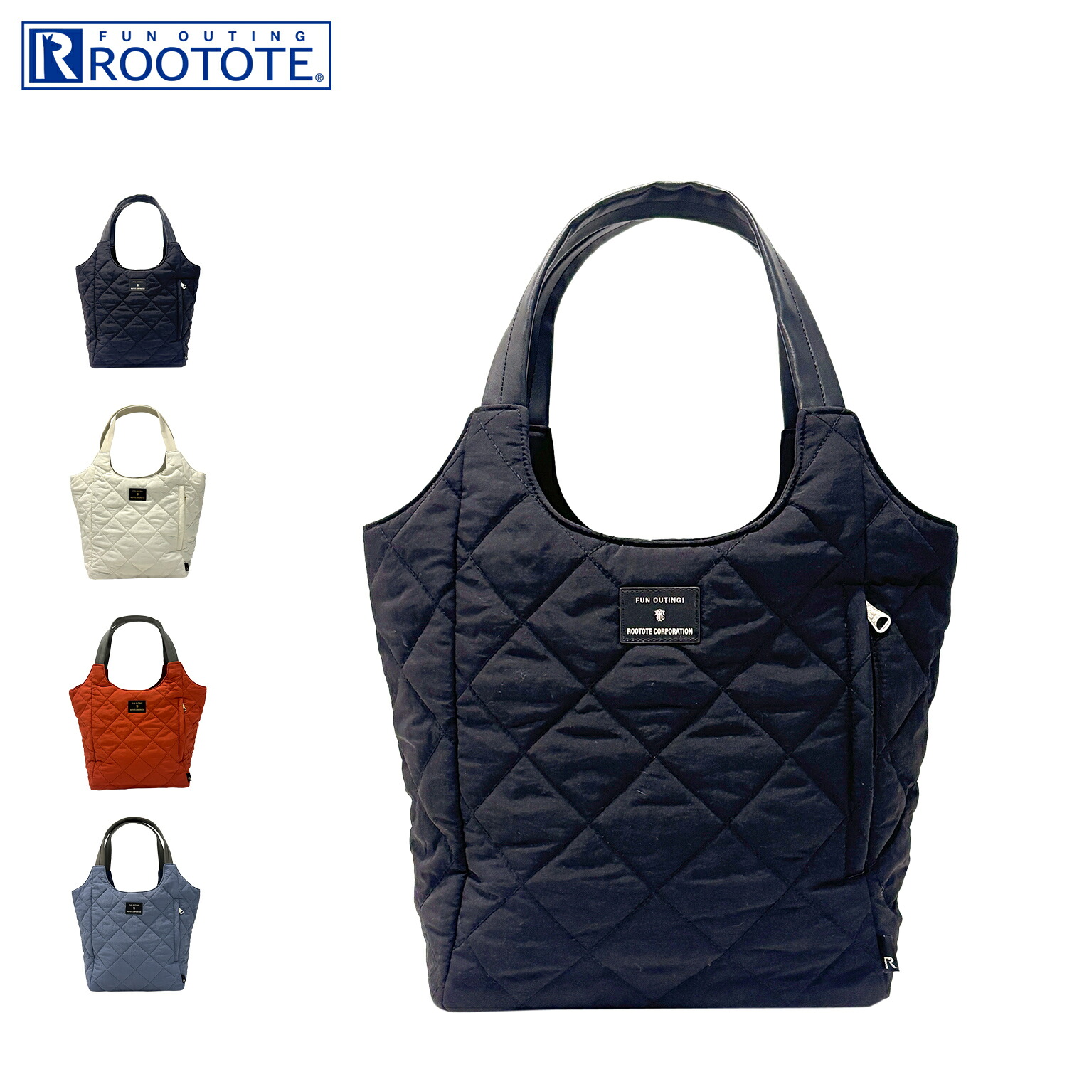 ROOTOTE LT.ラウンド.パルーティ.キルトｰD ルートート バッグ トートバッグ レディース ファスナー付き 軽量 ブラック アイボリー レッド ブルー 黒 3674 母の日