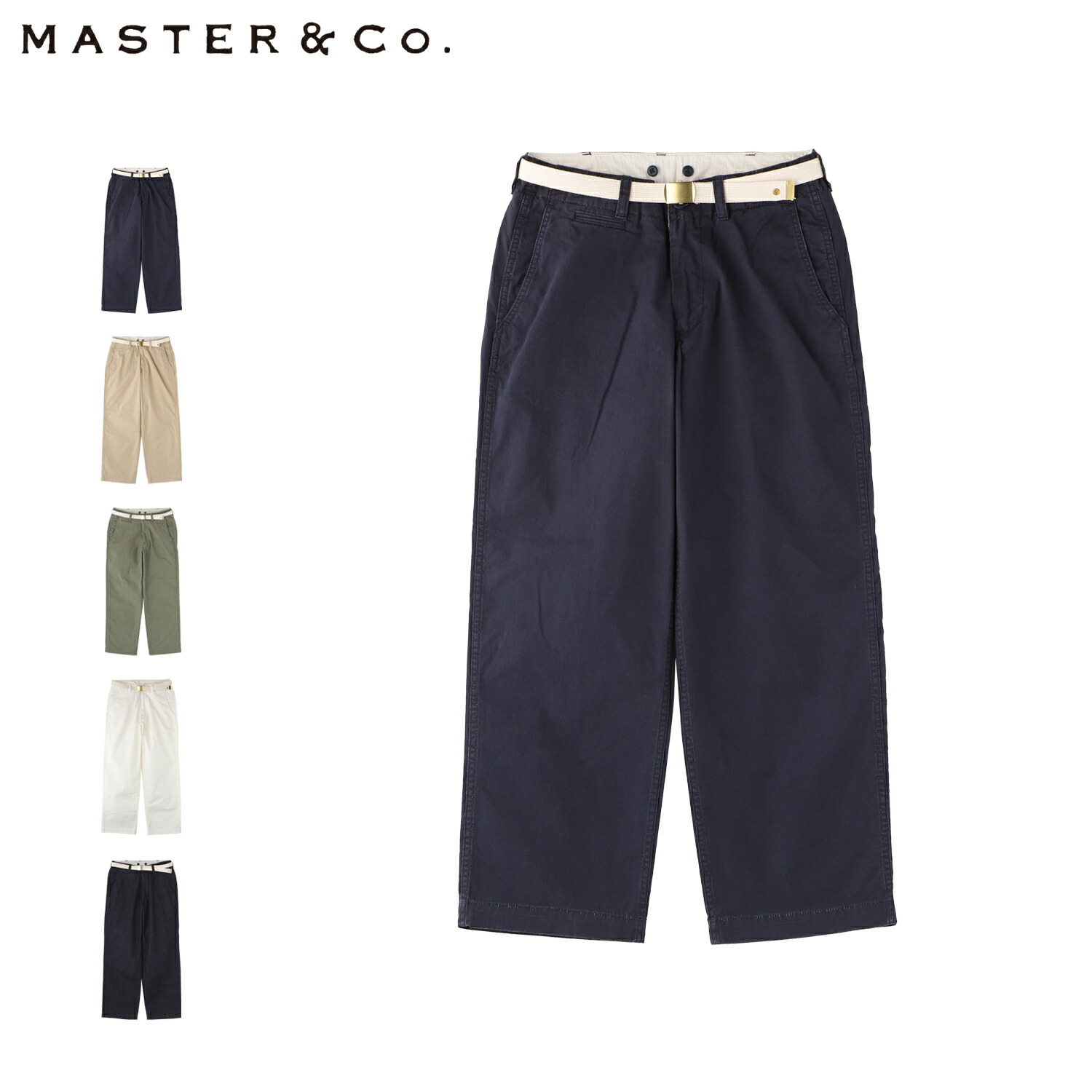 【最大1000円OFFクーポン発行中】 MASTER&Co. CHINO LONG TROUSERS マスターアンドコー チノ パンツ チノパン レディース ベルト付き ネイビー ベージュ MC076