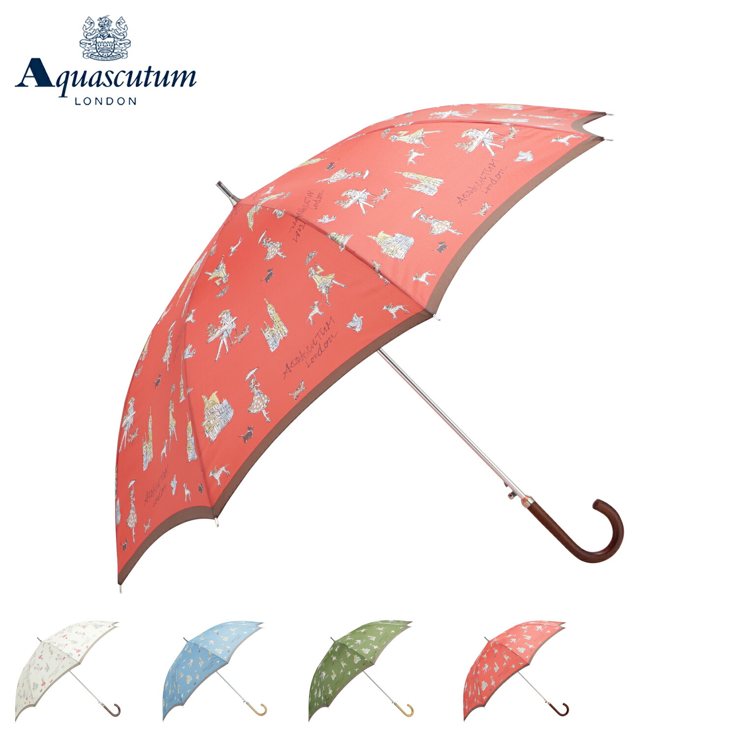 【最大1000円OFFクーポン】 AQUASCUTUM アクアスキュータム 長傘 雨傘 ガールプリント レディース 60cm 軽量 日本製 ライトベージュ ブルー グリーン コーラル 1AQ 11095｜Goods Lab＋