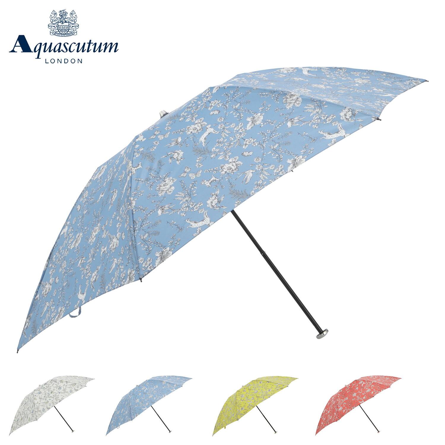 【最大1000円OFFクーポン】 AQUASCUTUM アクアスキュータム 折りたたみ傘 雨傘 ボタニカルプリント レディース 60cm 軽量 日本製 ライトベージュ ブルー イエロー コーラル 1AQ 17196｜Goods Lab＋