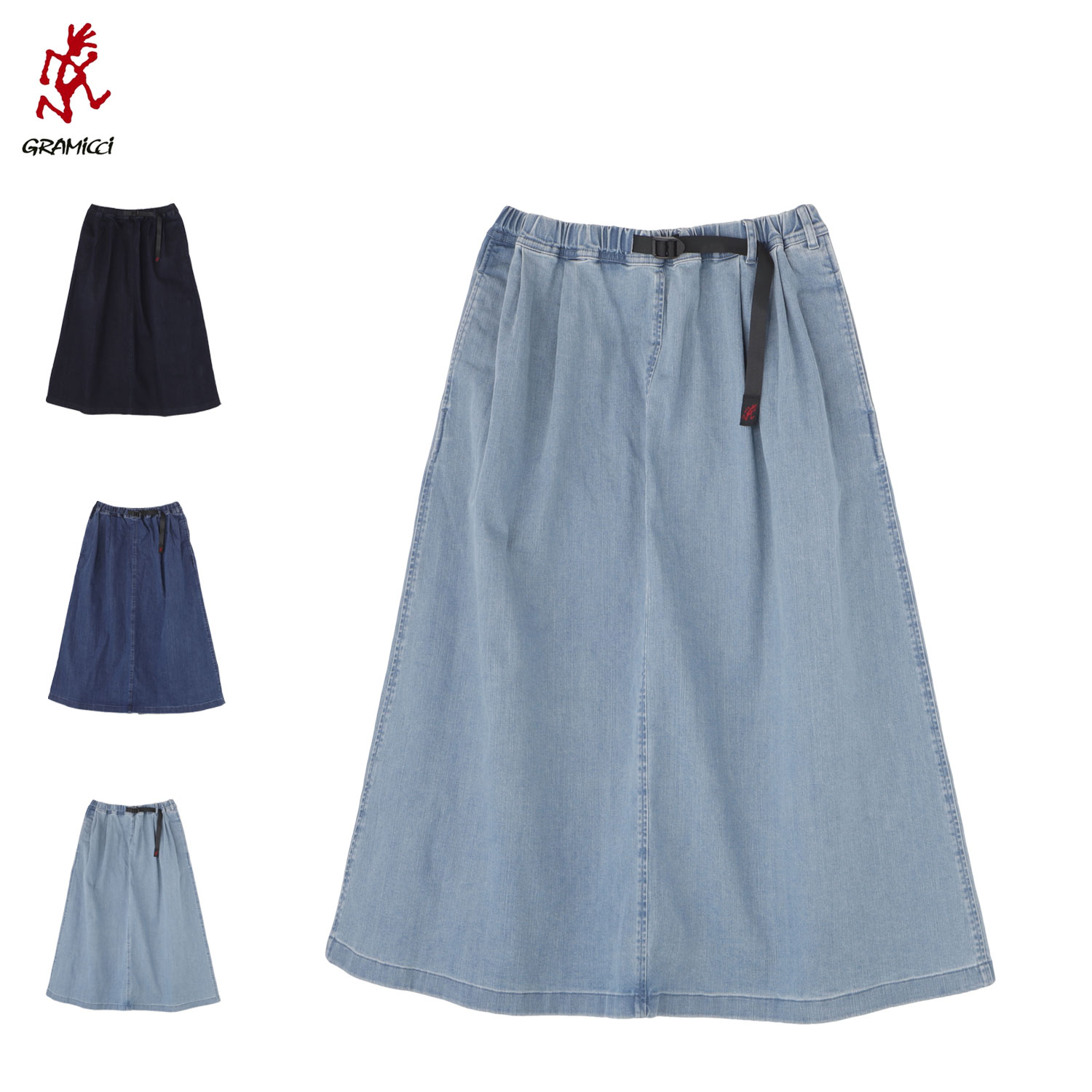 【最大1000円OFFクーポン】 Gramicci STRETCH DENIM LONG FLARE SKIRT グラミチ デニム ロングフレアスカート ストレッチ レディース Aライン ゆったり マキシ インディゴ GLSK6-SJP006｜Goods Lab＋
