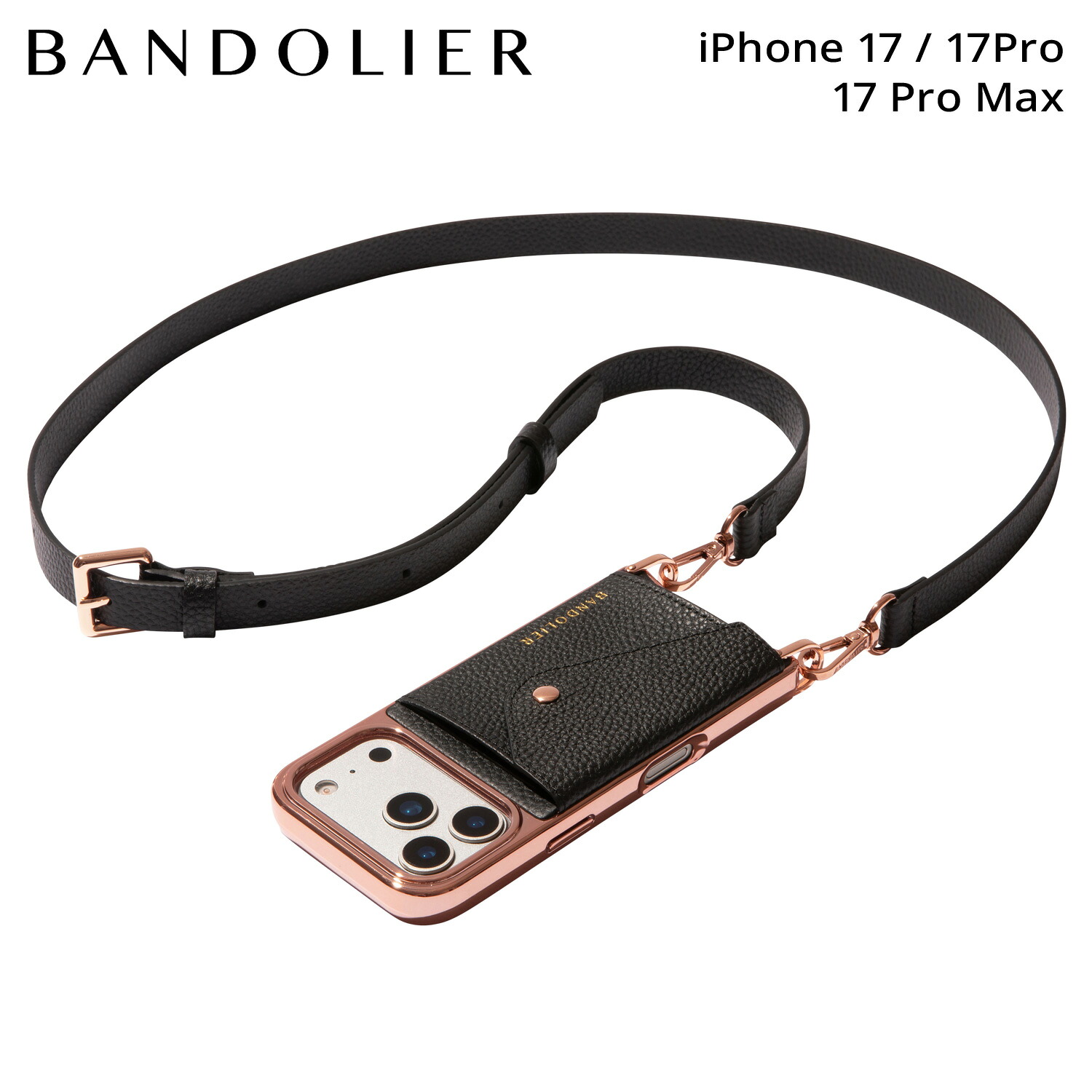 BANDOLIER HAILEY CHROME BLACK バンドリヤー スマホショルダー iPhone17 17Pro 17Pro Max スマホケース アイフォン ヘイリー クローム ブラック メンズ レディース ブラック 黒 12HAI1001｜Goods Lab＋