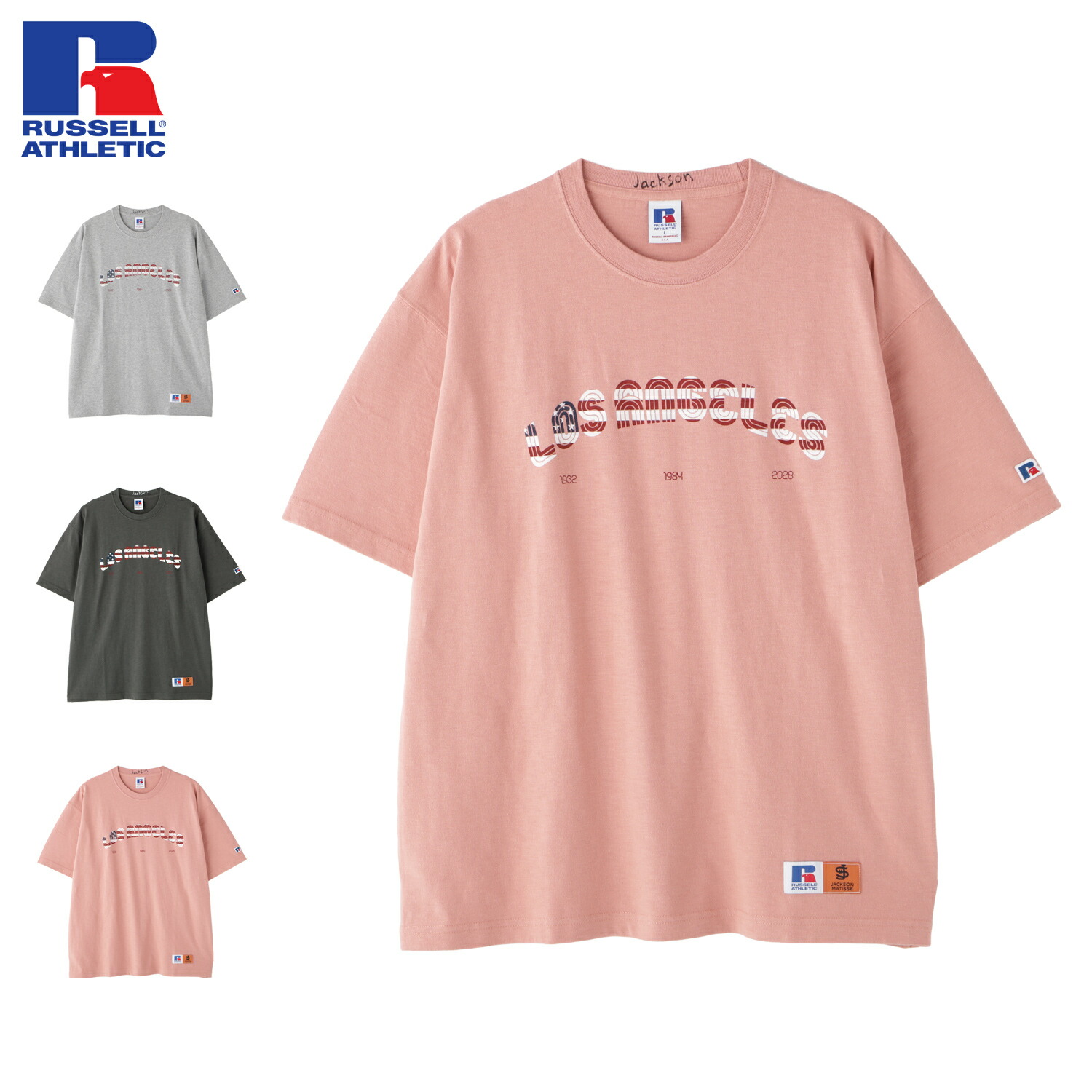 【最大1000円OFFクーポン】 RUSSELL ATHLETIC JACKSON MATISSE ラッセルアスレティック Tシャツ 半袖 ジャクソンマティス メンズ レディース ブランド ゆったり グレー ダーク グレー ピンク 111262-022|Goods Lab+