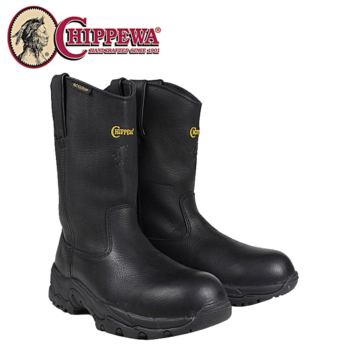 mens black pull on work boots