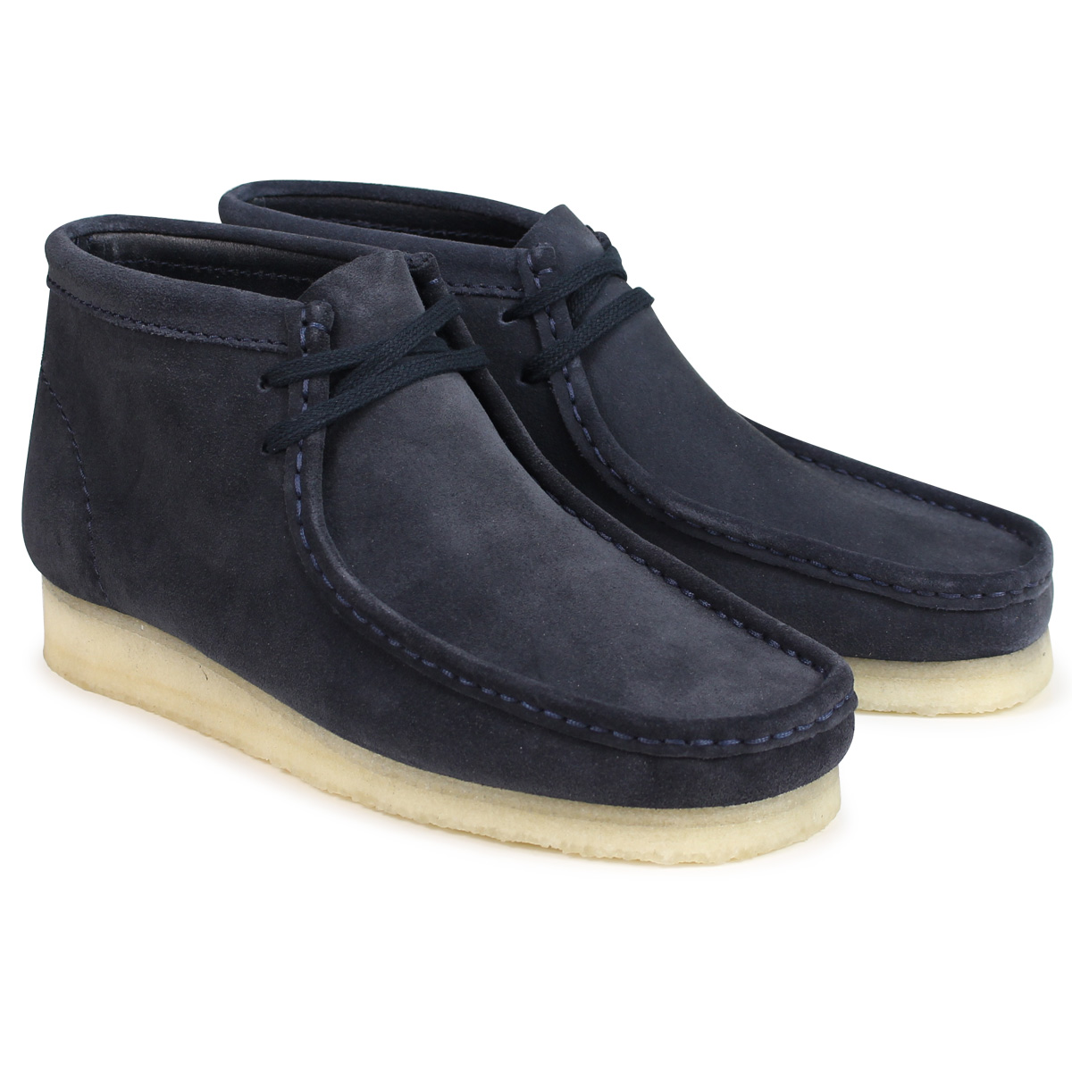 dark blue clarks wallabees