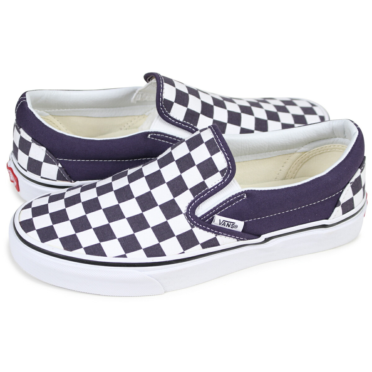 purple checkered slip on vans