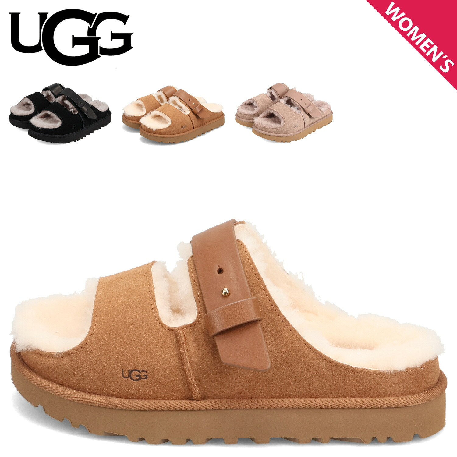 【最大1000円OFFクーポン】 UGG GREENPORT STRAP SLIDE アグ サンダル ストラップサンダル グリーンポート ストラップ スライド レディース シープスキン ブラック チェスナット ブラウン 黒 1167611|Goods Lab+